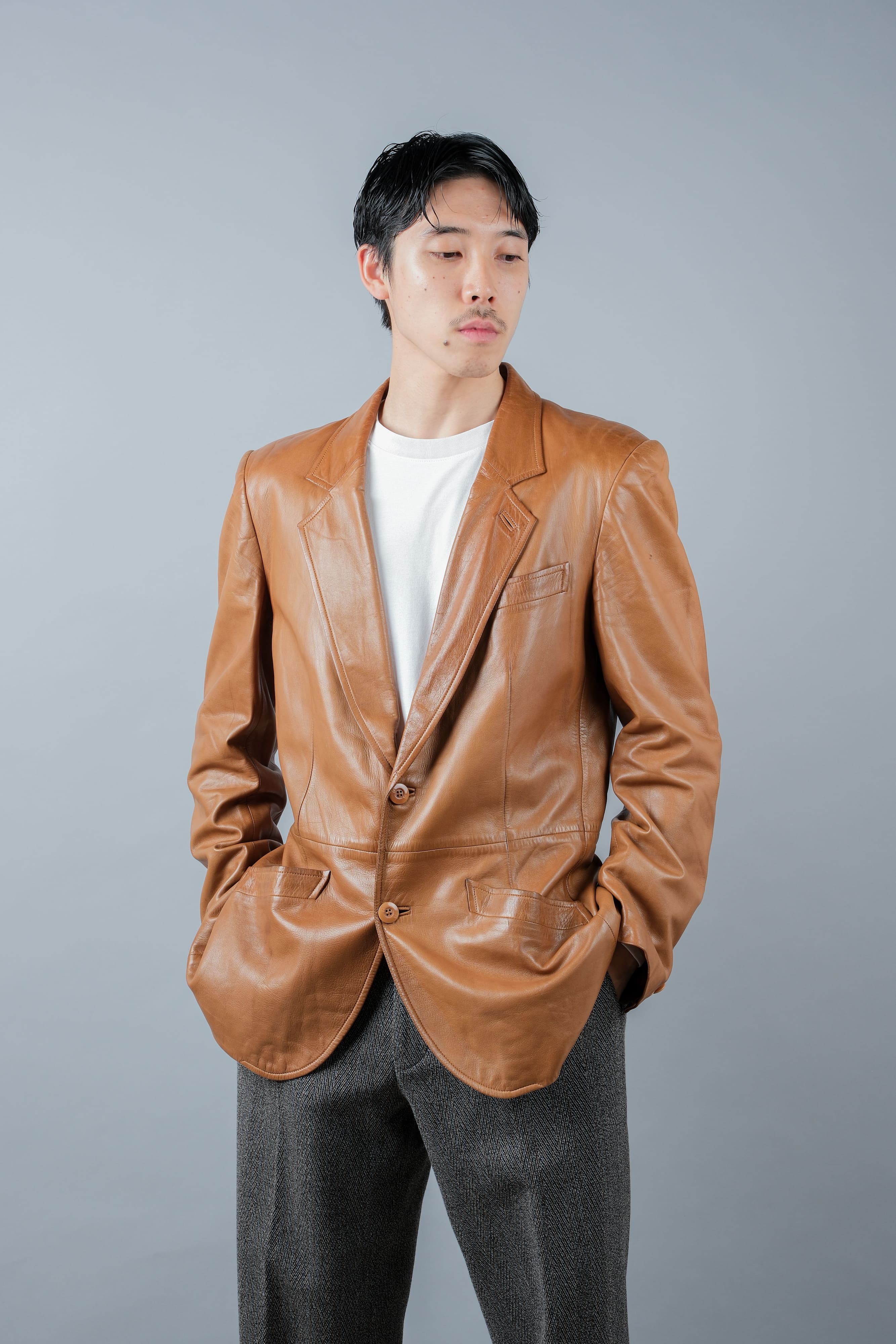 [~ 70's] Old Gucci Lambskin Leather 2b Tailored Jacket size.48