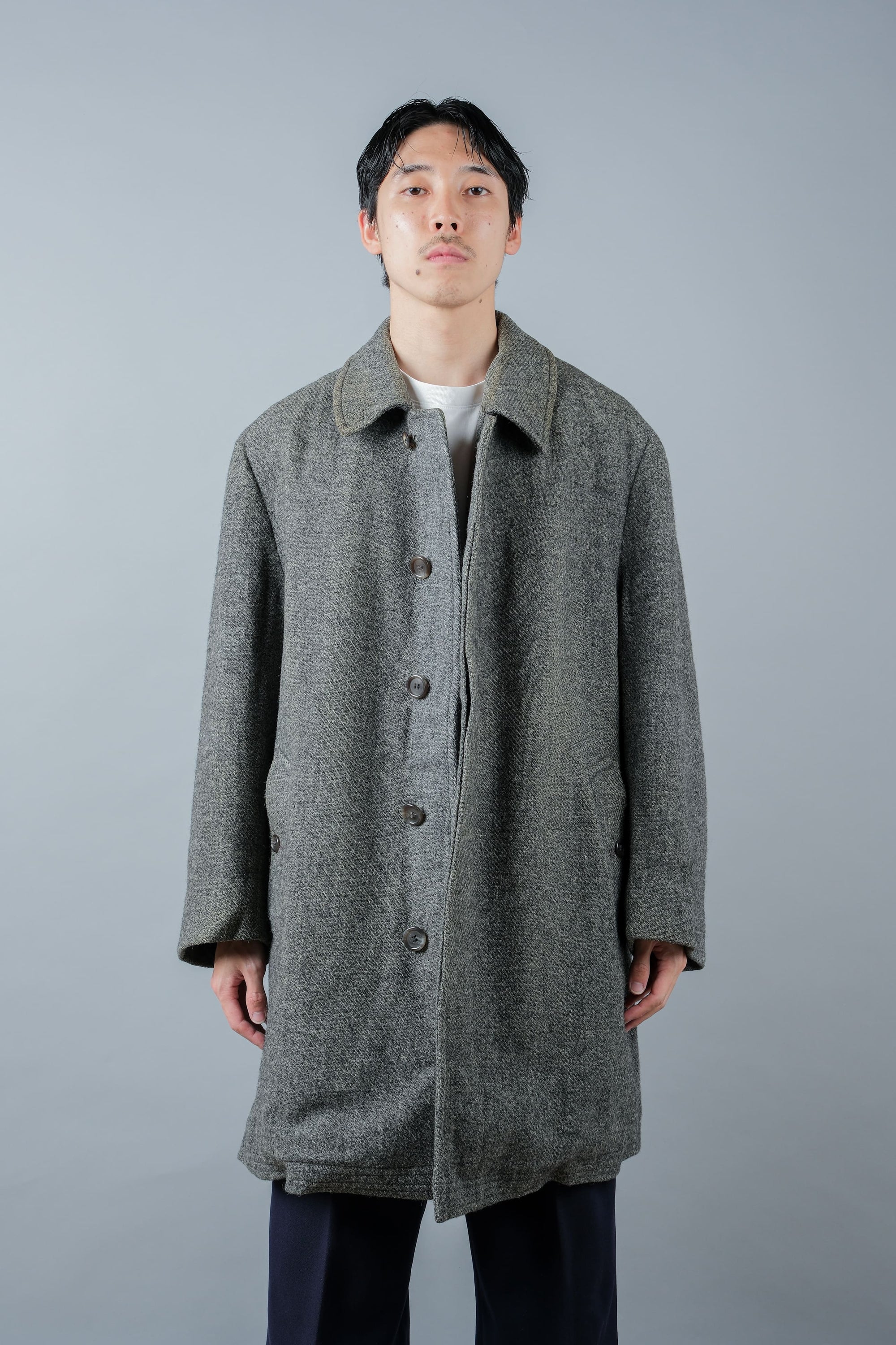 【~80's】Vintage Burberrys Saddle Shoulder Wool Balmacaan Coat Size.50RL "HARRIS TWEED" "Modified"