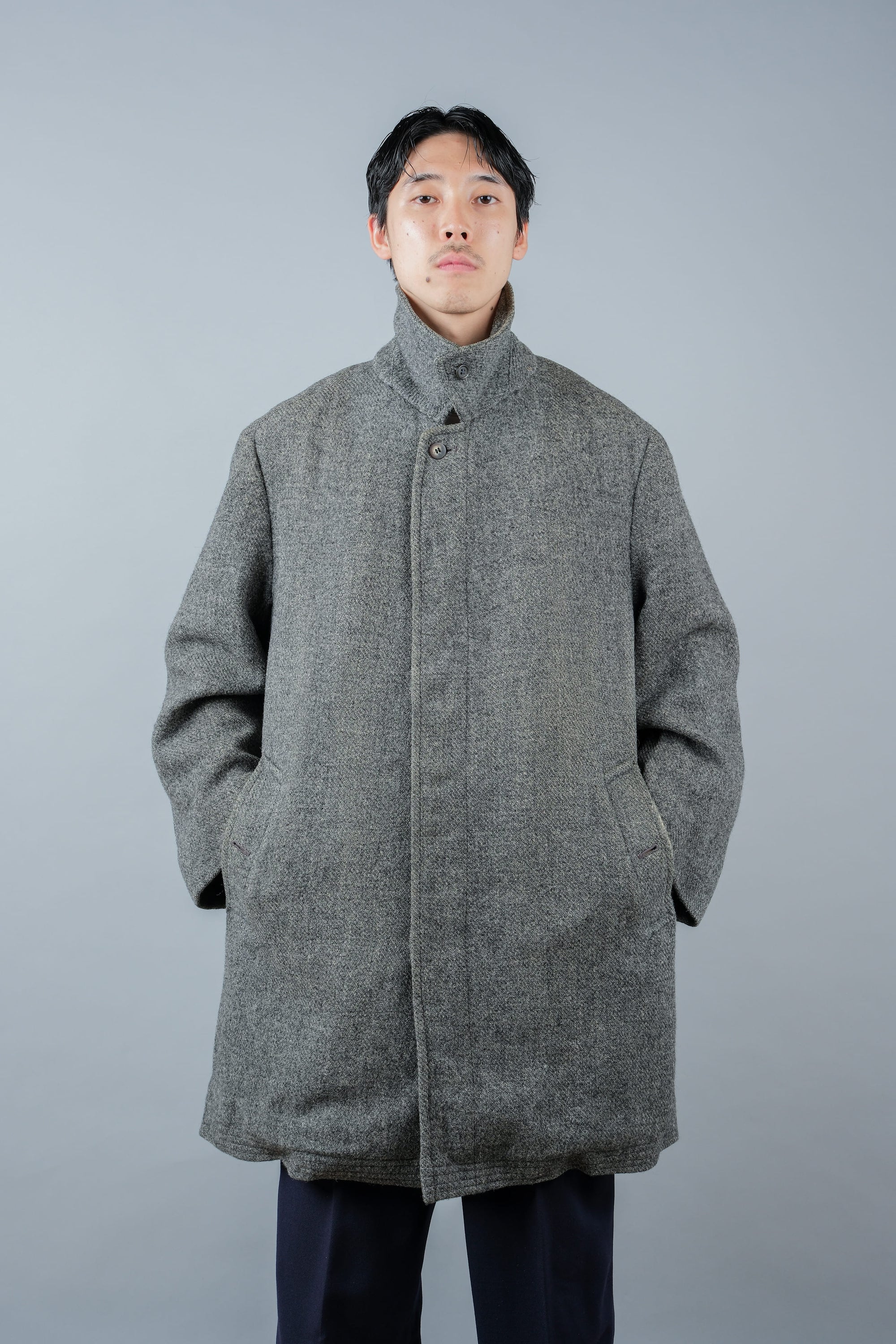 【~80's】Vintage Burberrys Saddle Shoulder Wool Balmacaan Coat Size.50RL "HARRIS TWEED" "Modified"