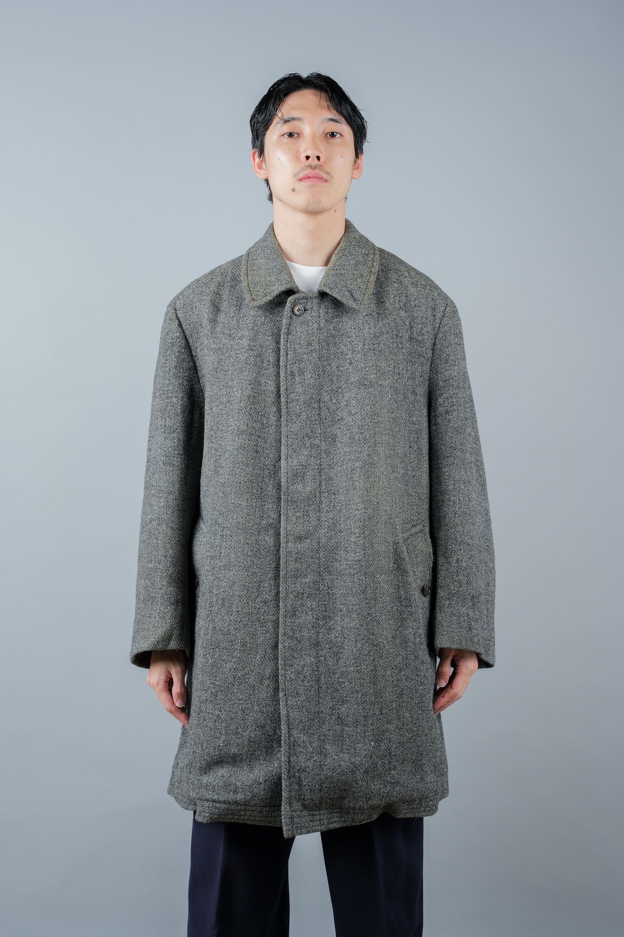【~80's】Vintage Burberrys Saddle Shoulder Wool Balmacaan Coat Size.50RL "HARRIS TWEED" "Modified"