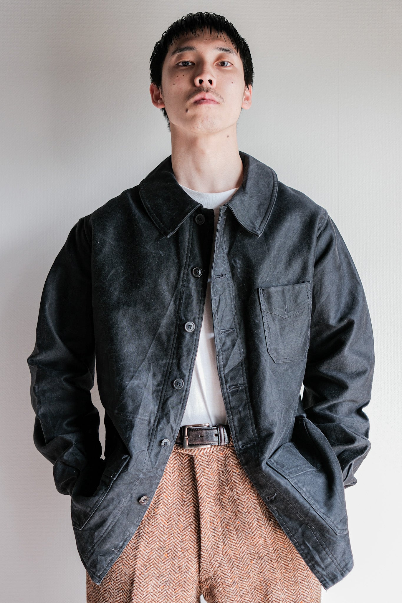 ［~30's］French Vintage Black Moleskin Work Jacket "6 Buttons"