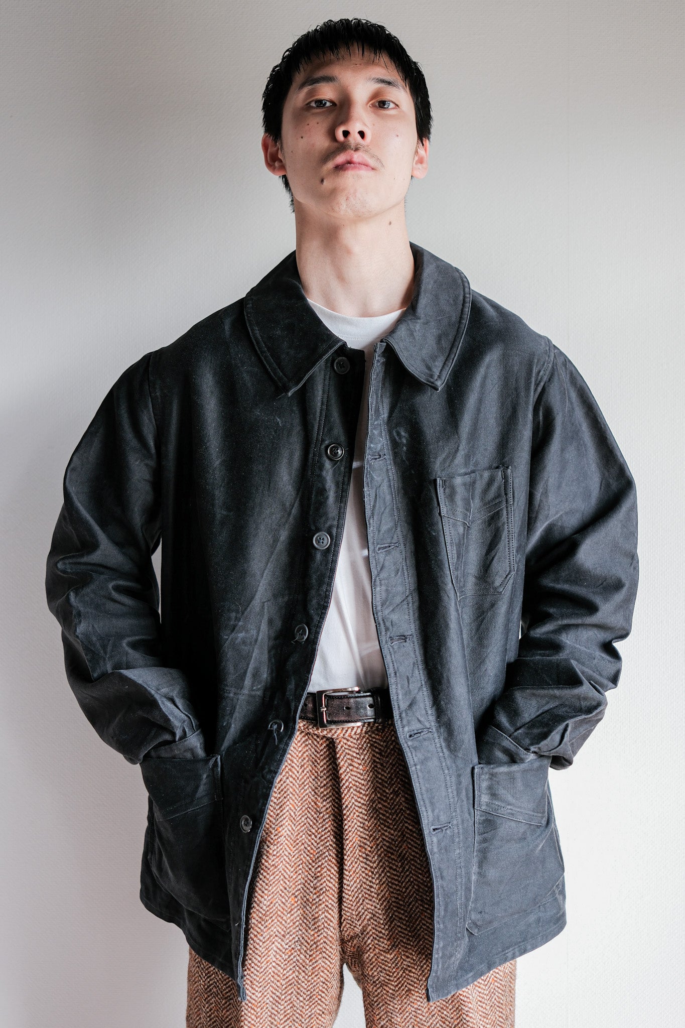 ［~30's］French Vintage Black Moleskin Work Jacket "6 Buttons"