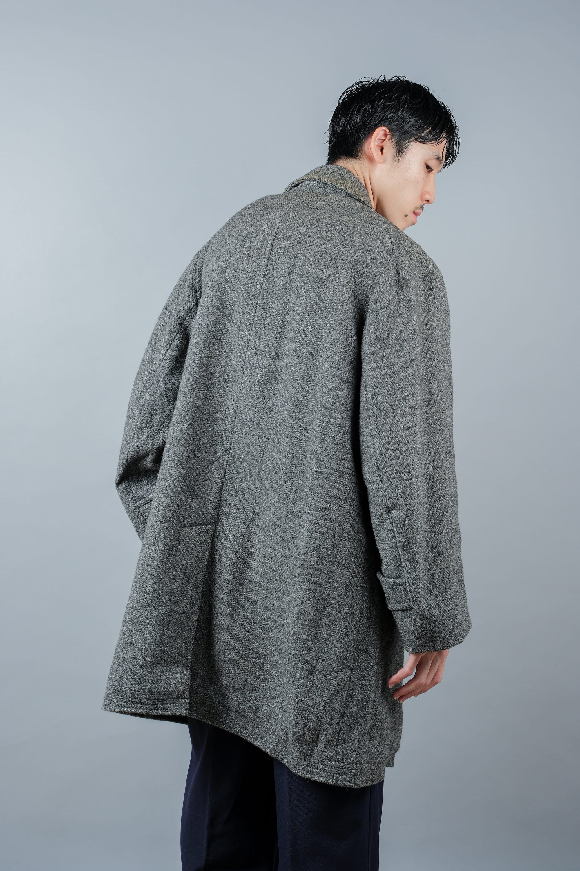 【~80's】Vintage Burberrys Saddle Shoulder Wool Balmacaan Coat Size.50RL "HARRIS TWEED" "Modified"