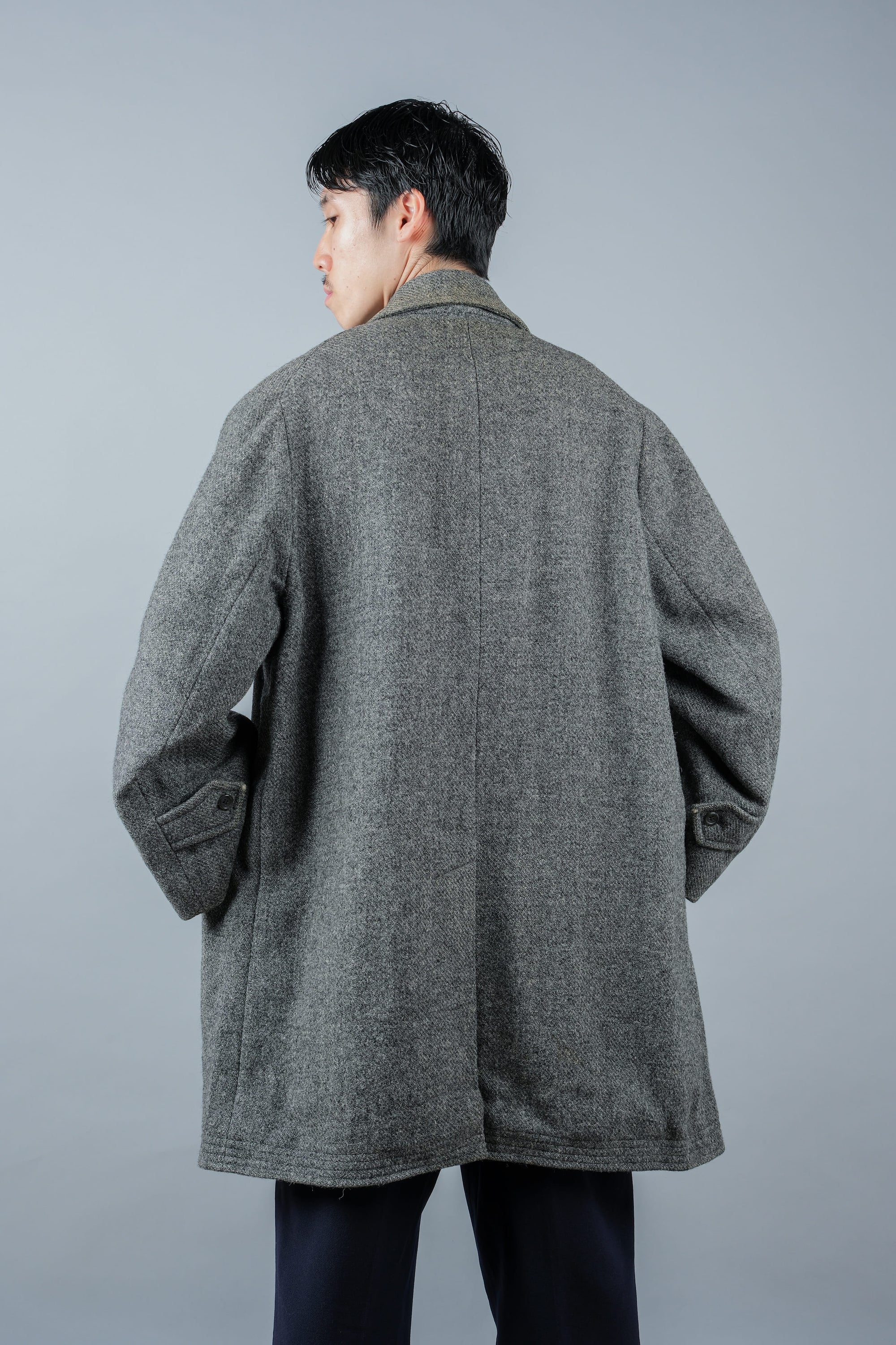 【~80's】Vintage Burberrys Saddle Shoulder Wool Balmacaan Coat Size.50RL "HARRIS TWEED" "Modified"