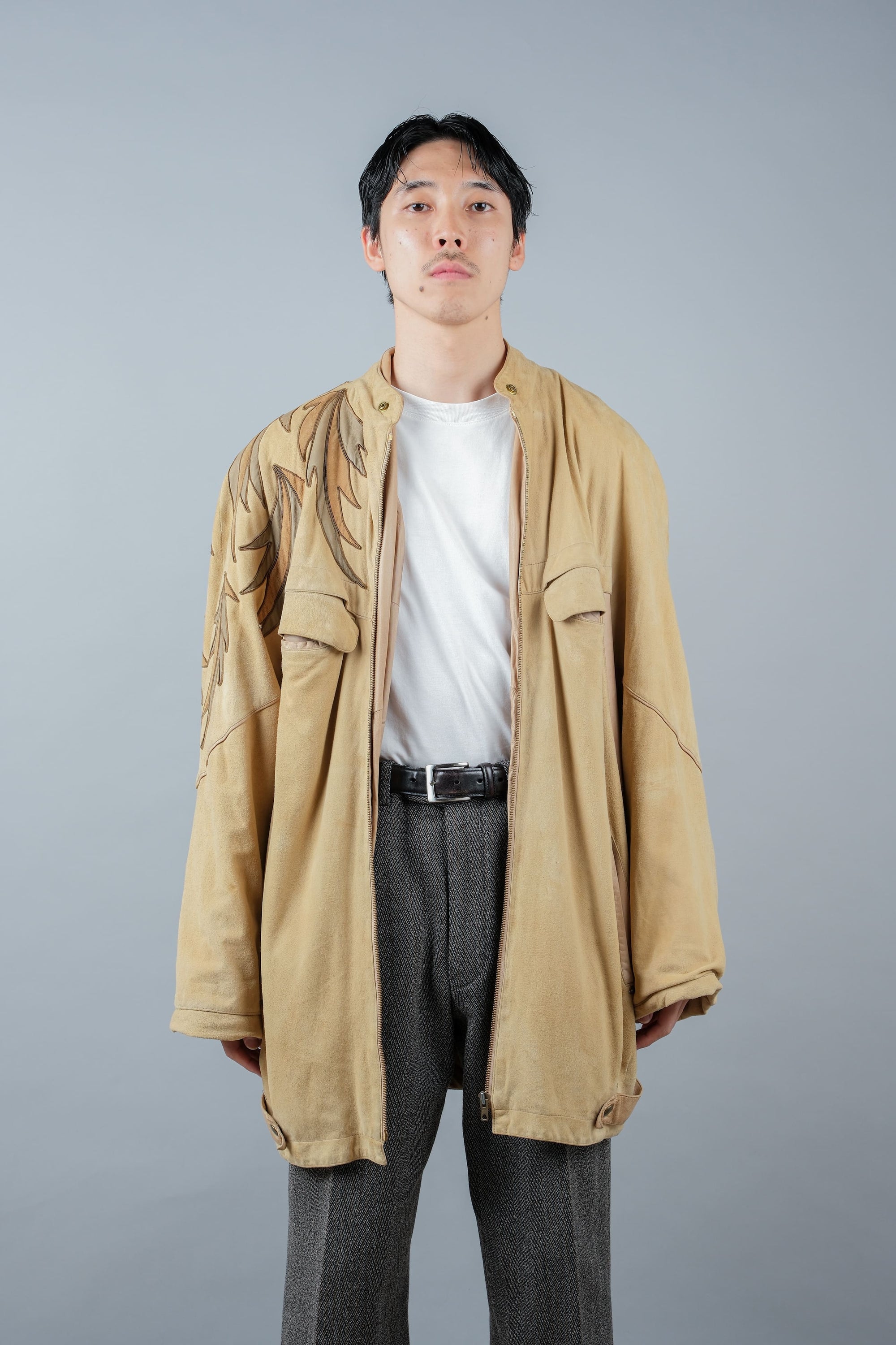 ［~80's］Old CLAUDE MONTANA Raglan Sleeve Zip Up Suede Leather Jacket