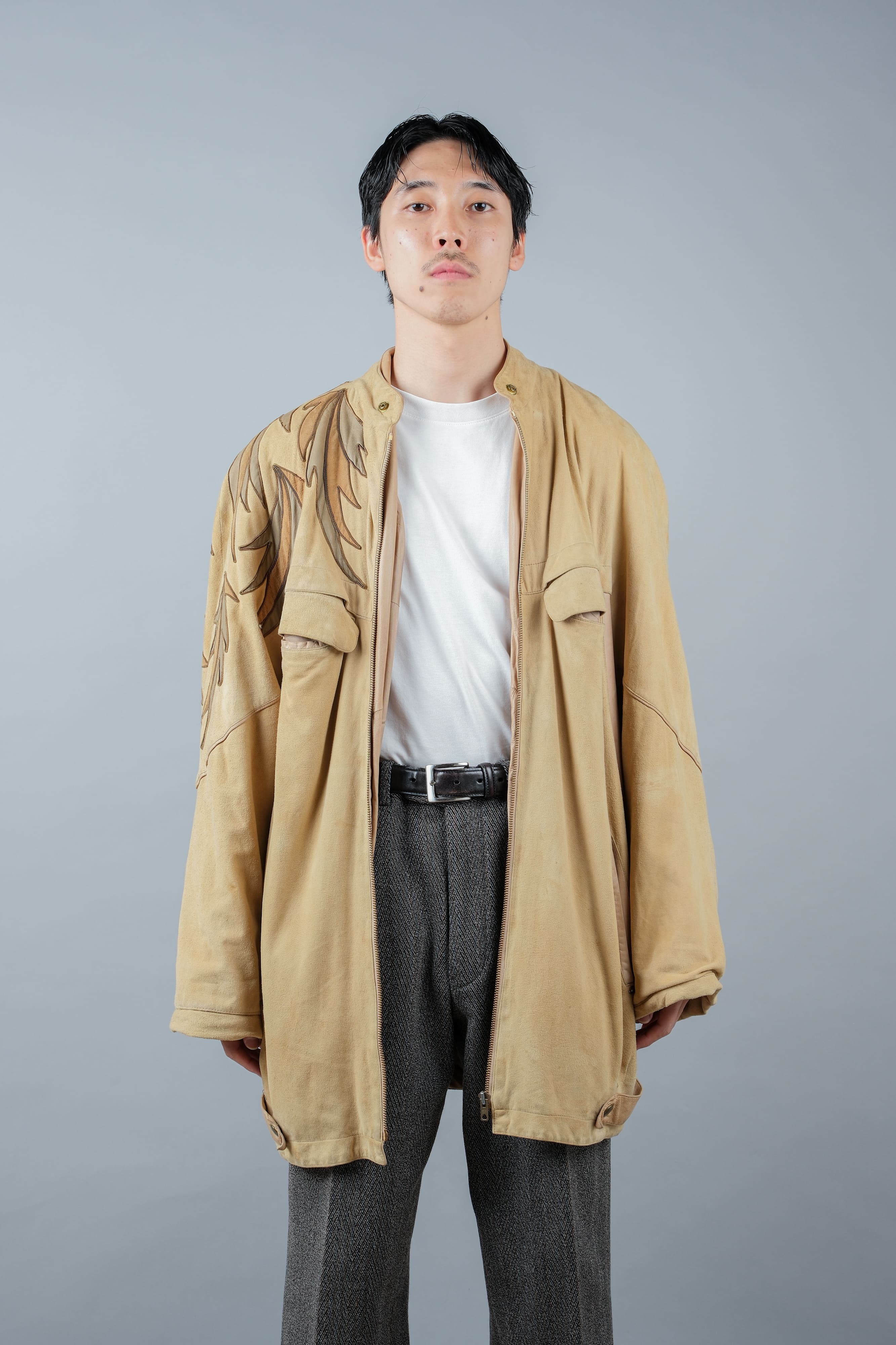 [~ 80's] Old Claude Montana Raglan Sleeve zip up up en cuir en daim