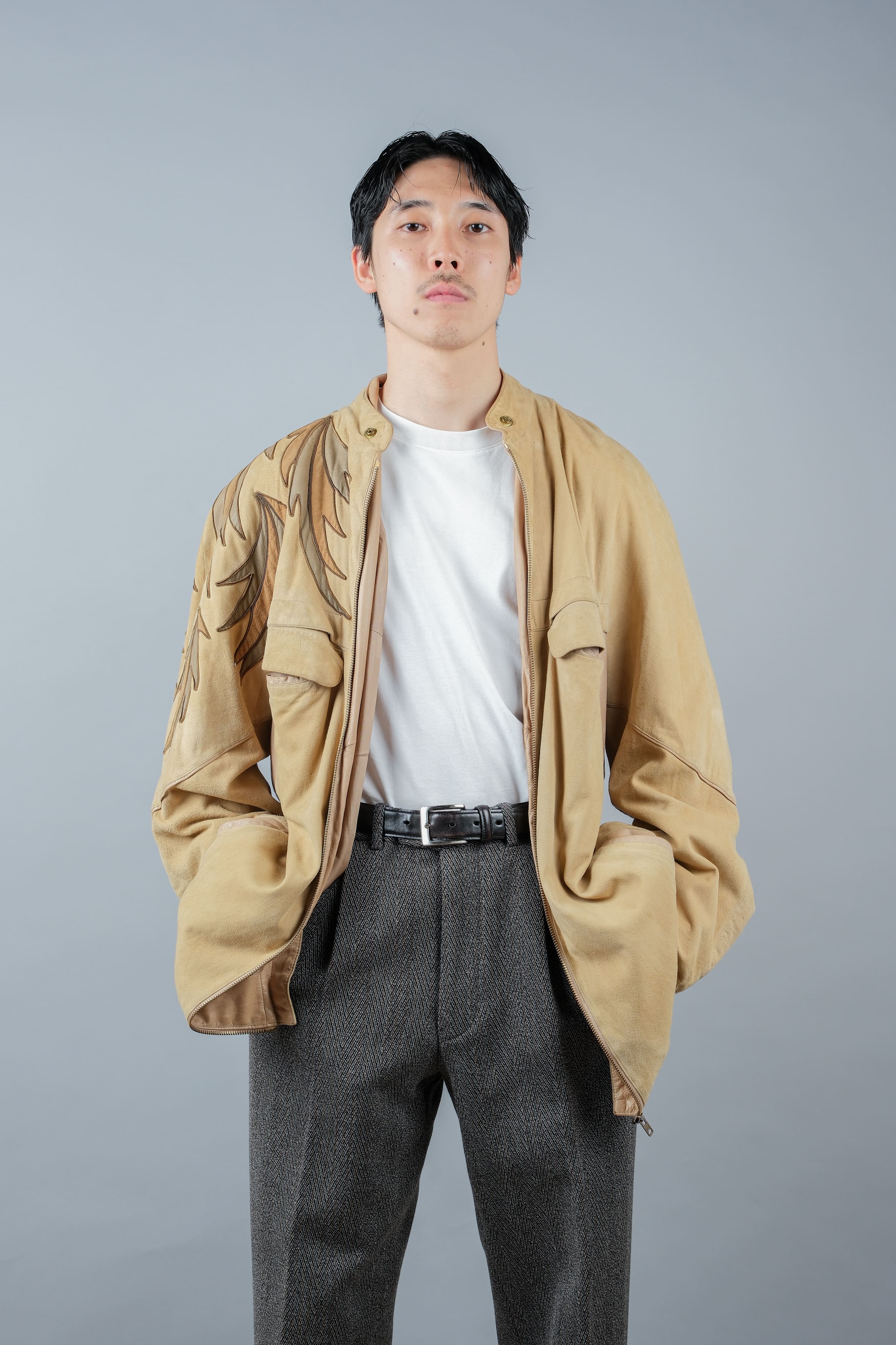 [~ 80's] Old Claude Montana Raglan Sleeve zip up up en cuir en daim