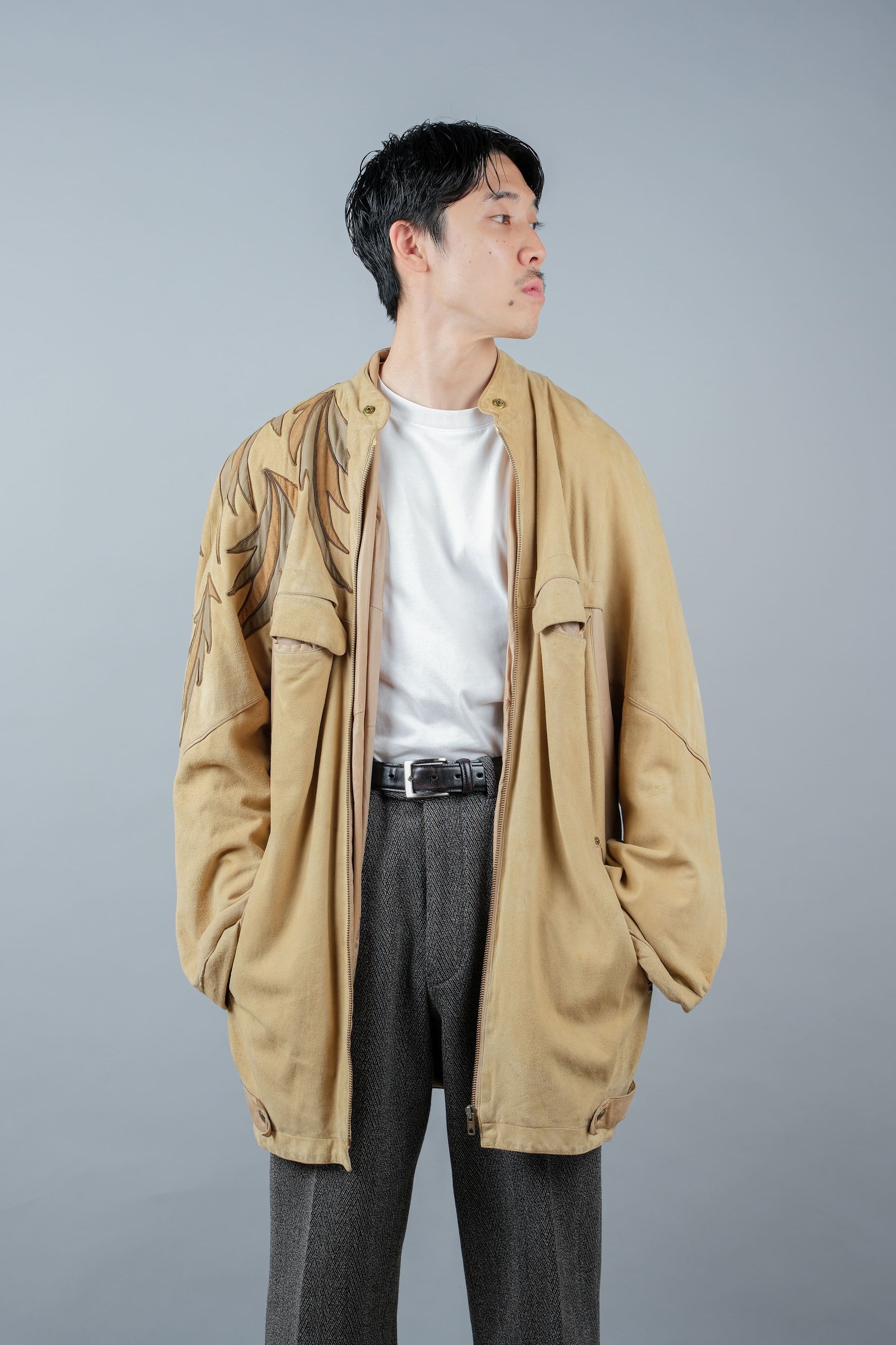 ［~80's］Old CLAUDE MONTANA Raglan Sleeve Zip Up Suede Leather Jacket
