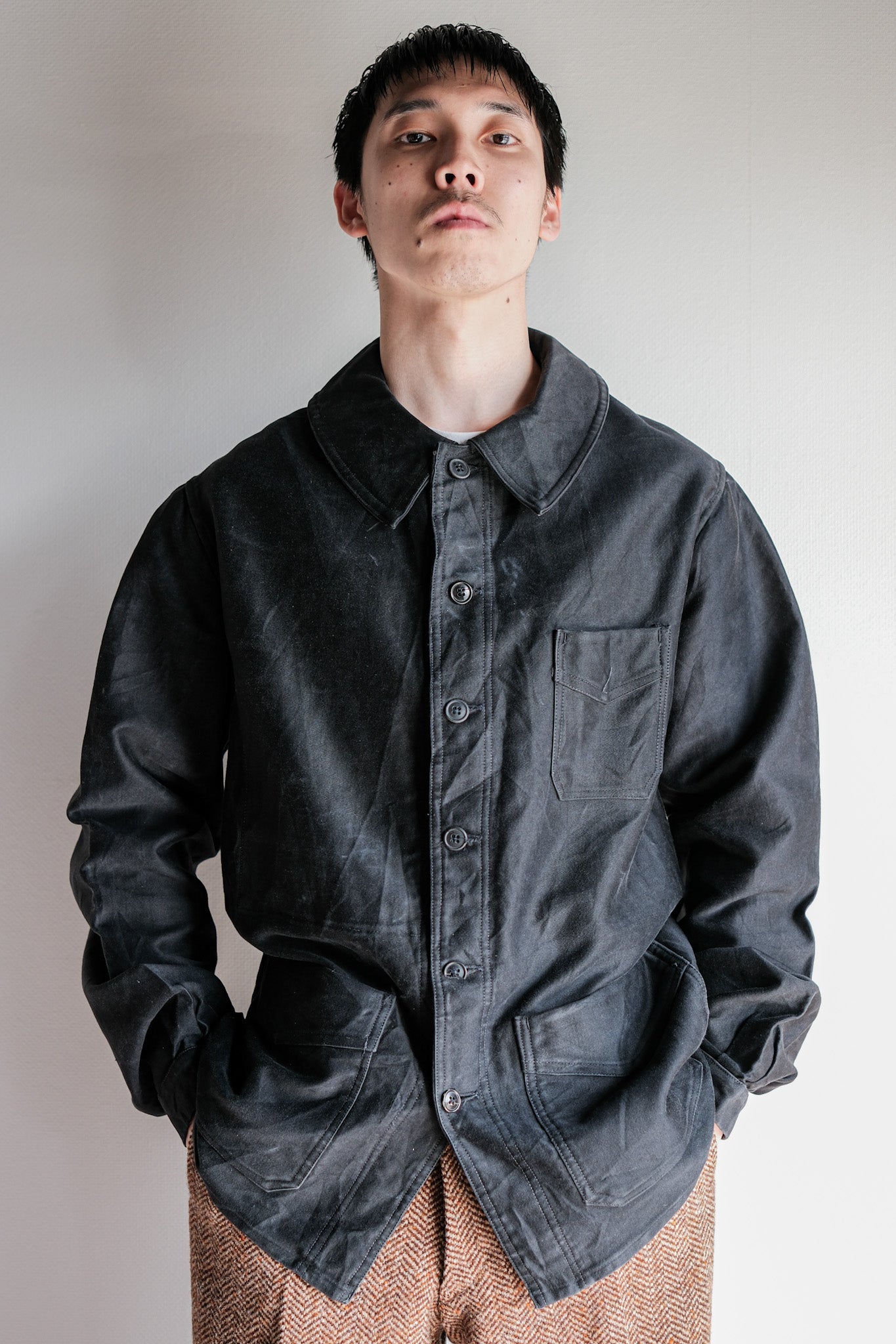 ［~30's］French Vintage Black Moleskin Work Jacket "6 Buttons"