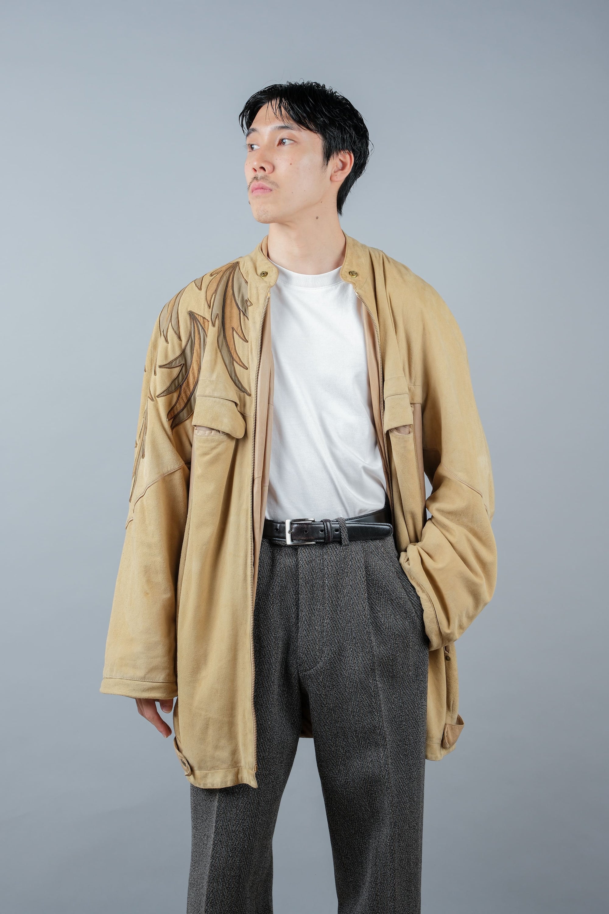 ［~80's］Old CLAUDE MONTANA Raglan Sleeve Zip Up Suede Leather Jacket