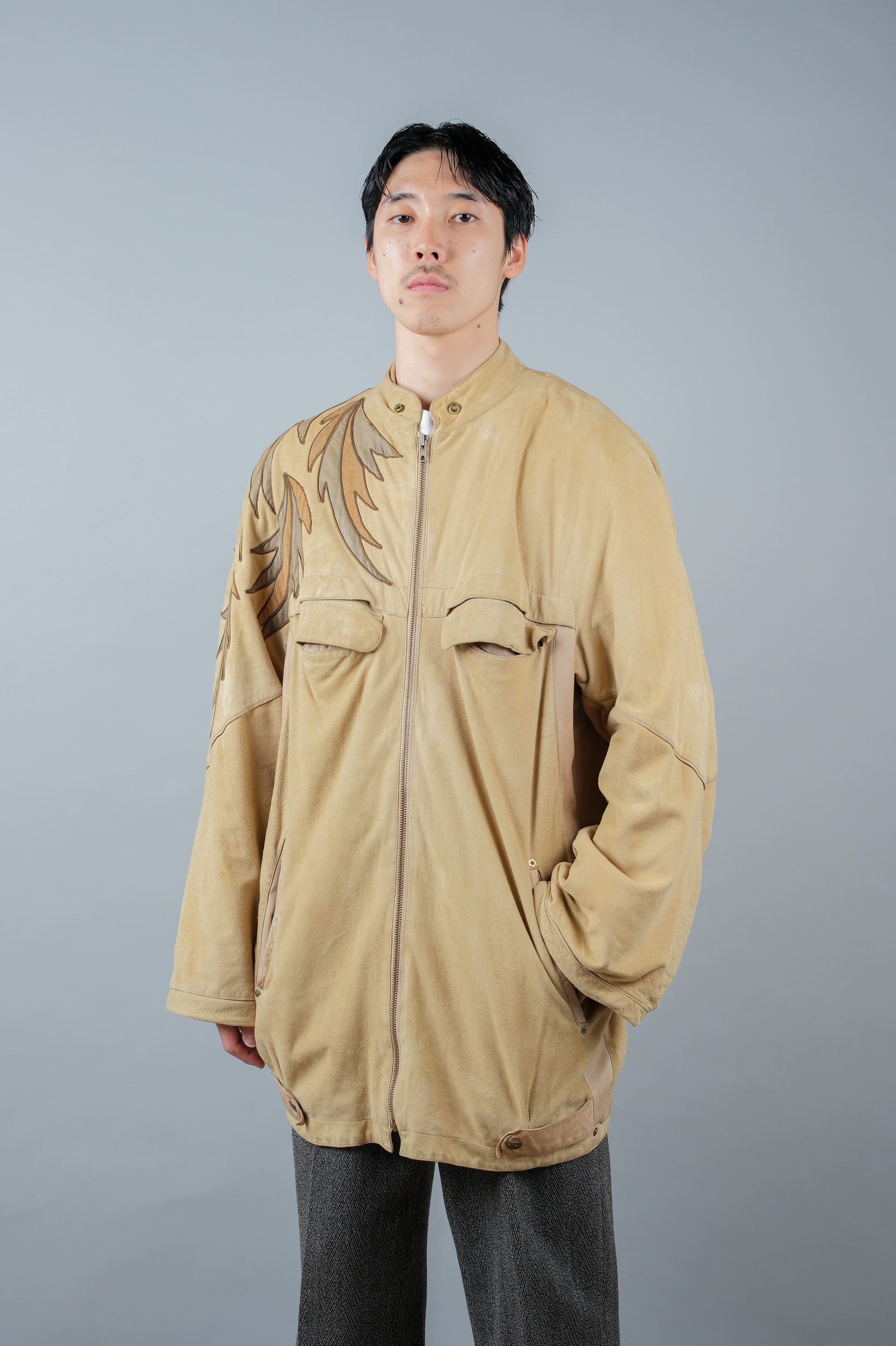 ［~80's］Old CLAUDE MONTANA Raglan Sleeve Zip Up Suede Leather Jacket