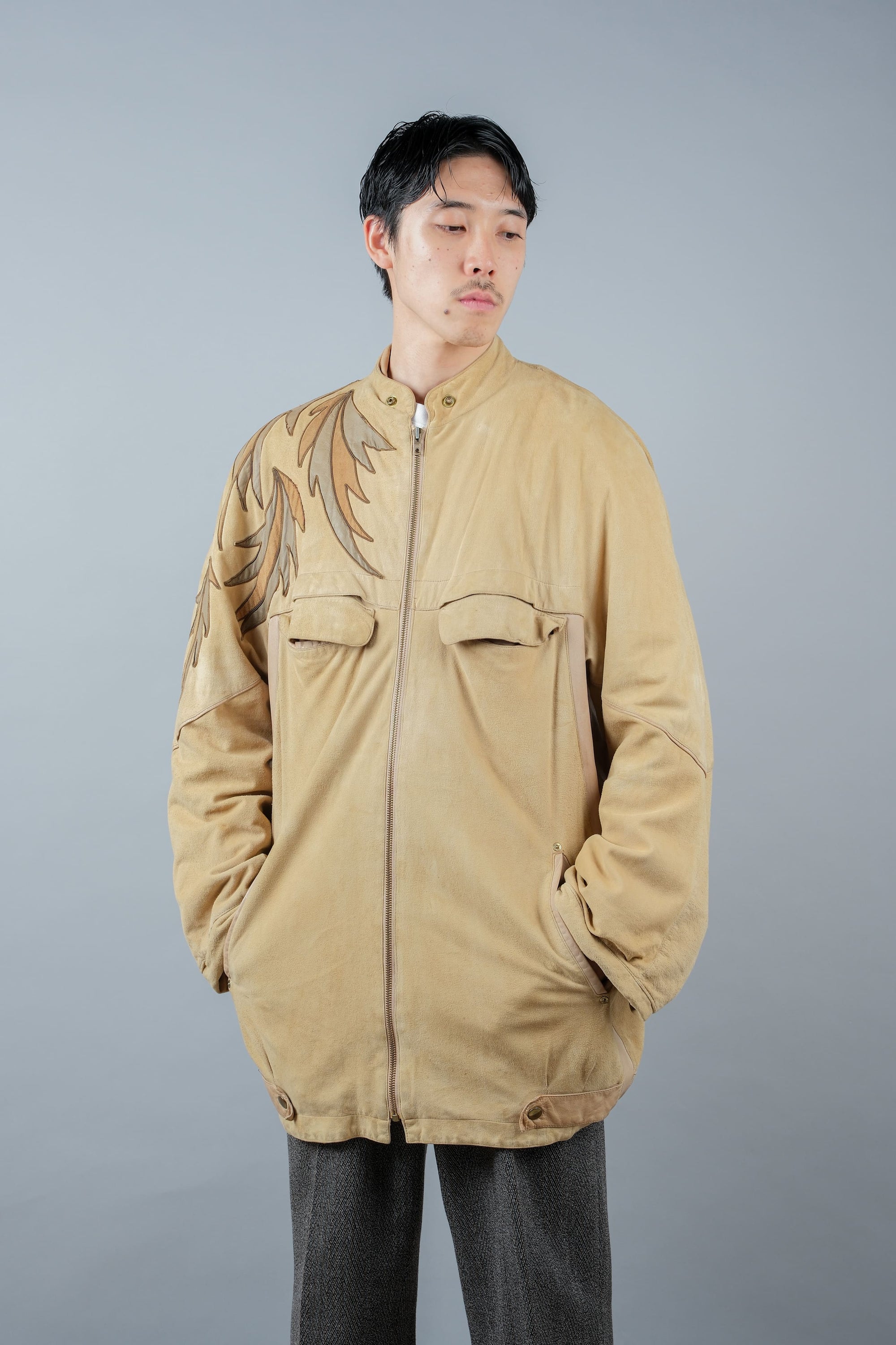［~80's］Old CLAUDE MONTANA Raglan Sleeve Zip Up Suede Leather Jacket