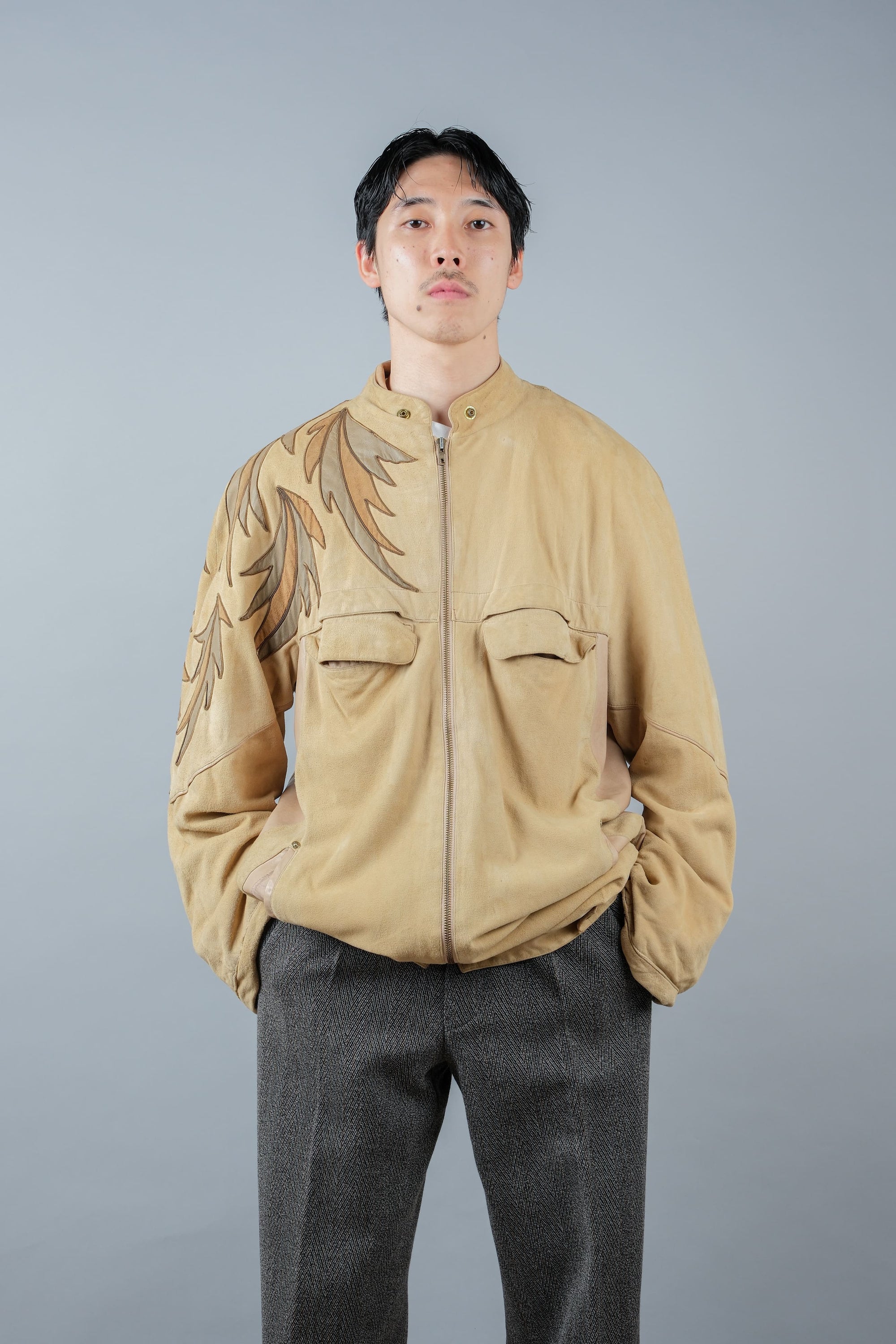 ［~80's］Old CLAUDE MONTANA Raglan Sleeve Zip Up Suede Leather Jacket