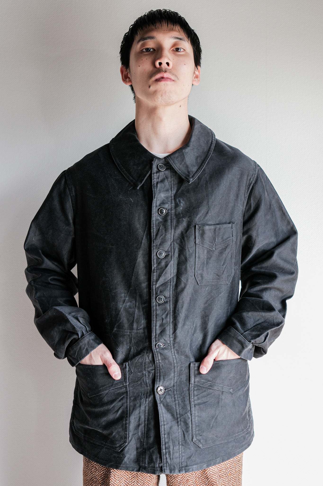 ［~30's］French Vintage Black Moleskin Work Jacket "6 Buttons"