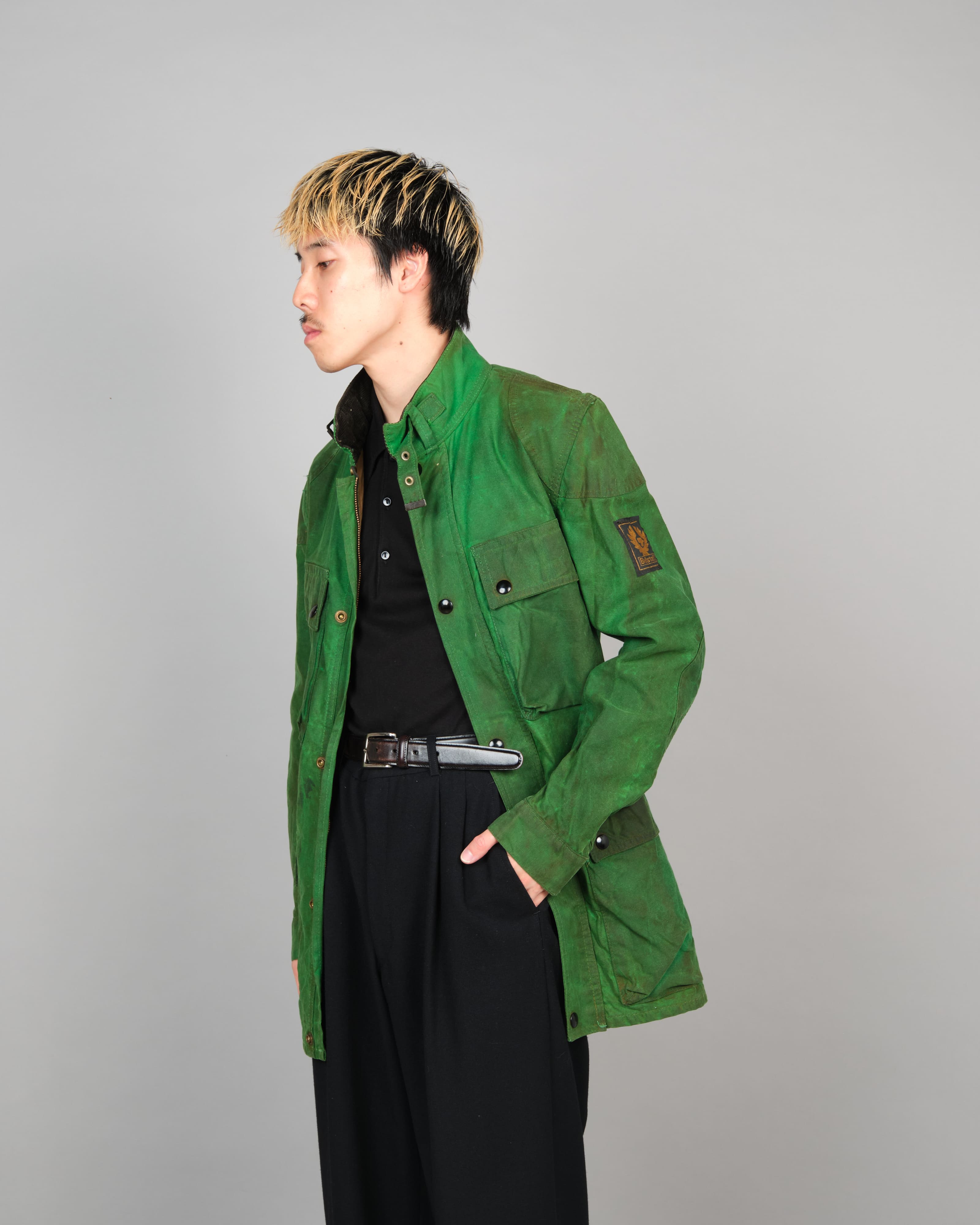 [~ 80's] แจ็คเก็ตผ้าฝ้ายแว็กซ์สีเขียววินเทจ "Trialmaster"