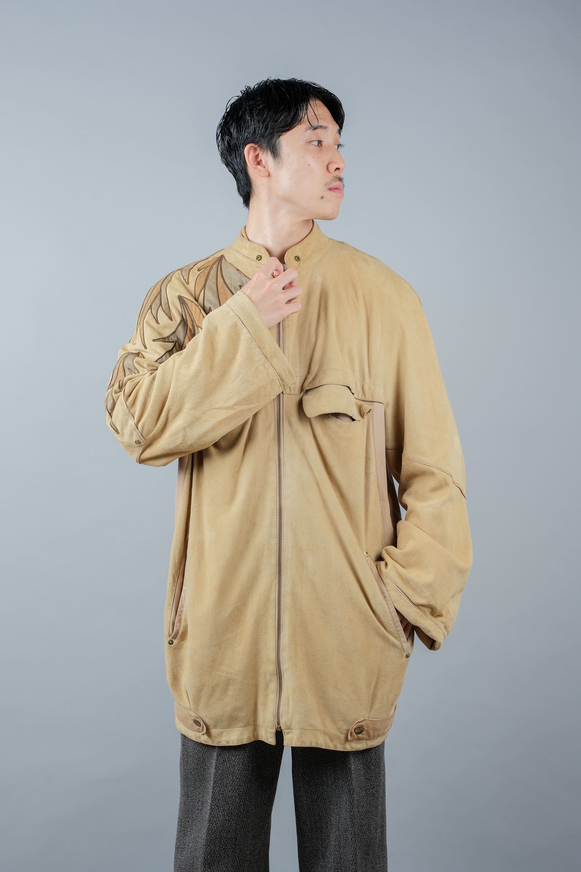 ［~80's］Old CLAUDE MONTANA Raglan Sleeve Zip Up Suede Leather Jacket
