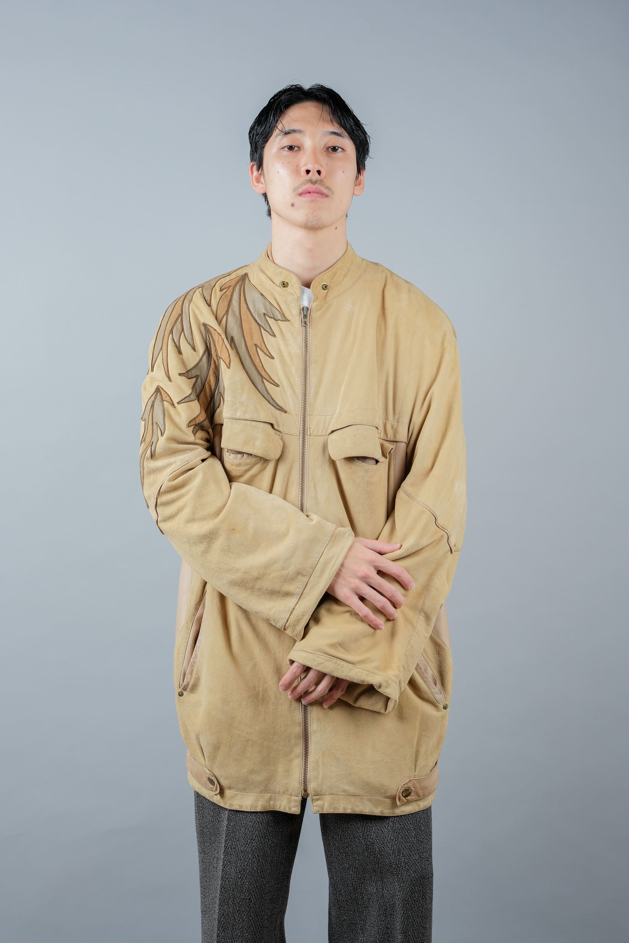 ［~80's］Old CLAUDE MONTANA Raglan Sleeve Zip Up Suede Leather Jacket