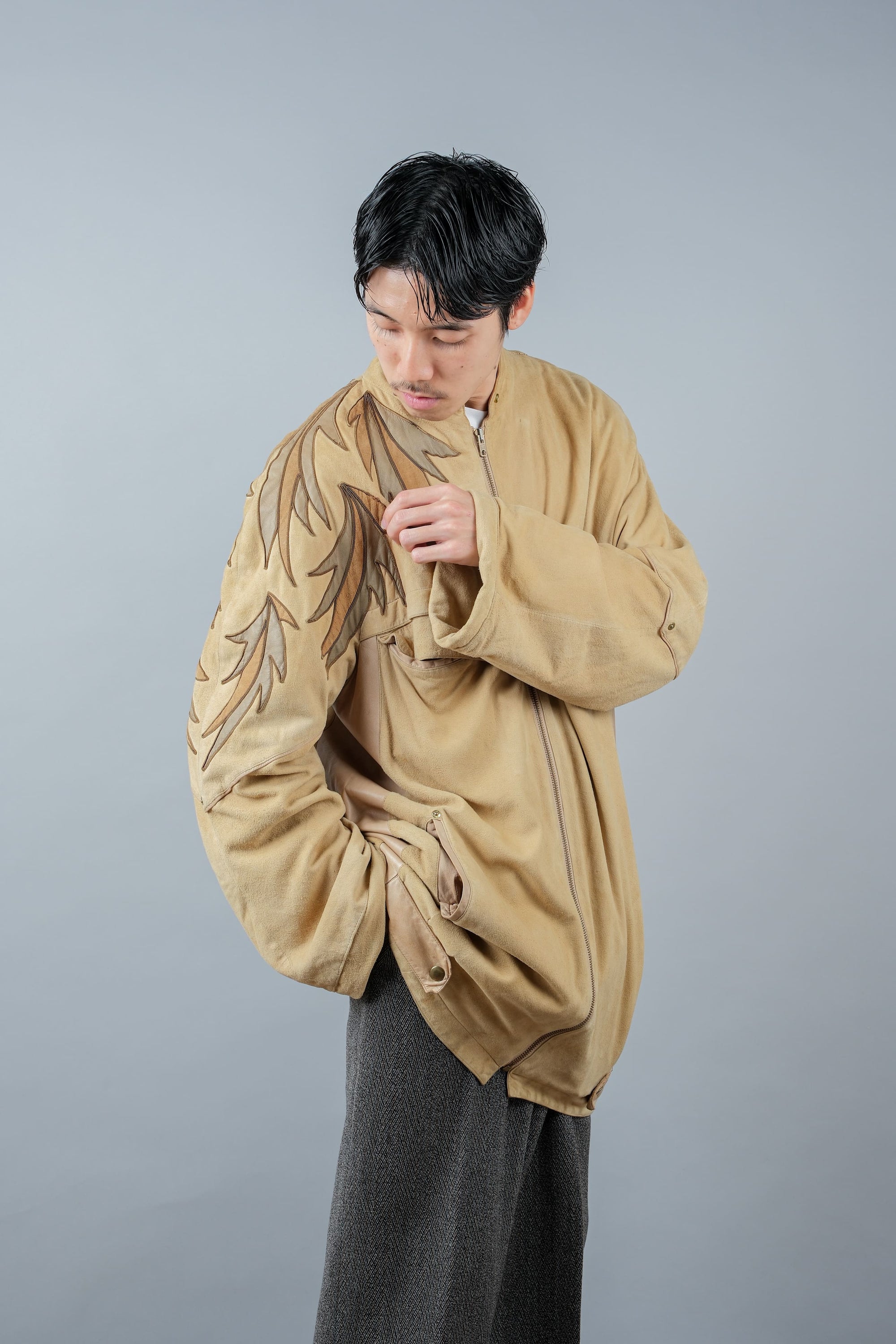 ［~80's］Old CLAUDE MONTANA Raglan Sleeve Zip Up Suede Leather Jacket