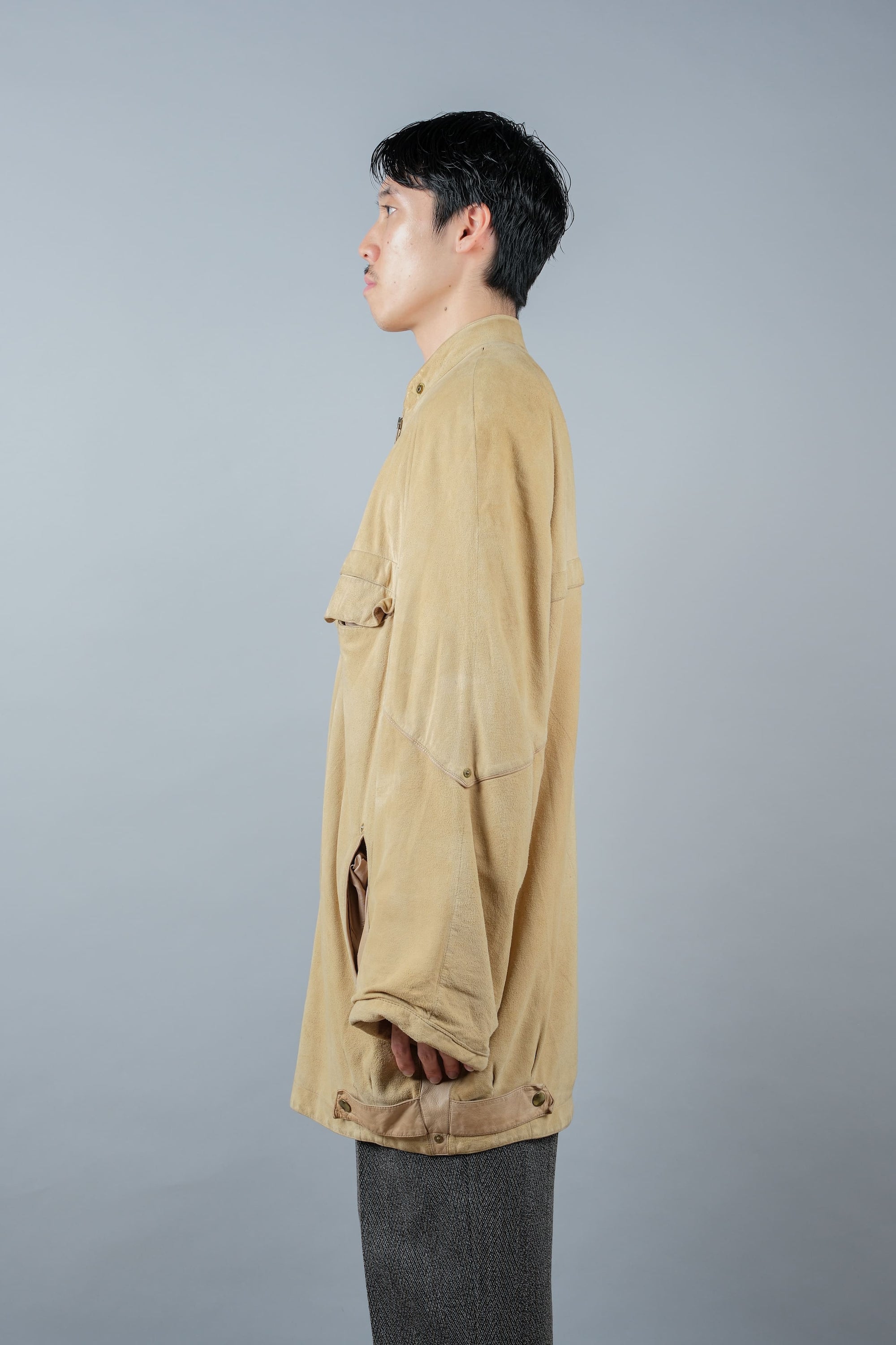 ［~80's］Old CLAUDE MONTANA Raglan Sleeve Zip Up Suede Leather Jacket
