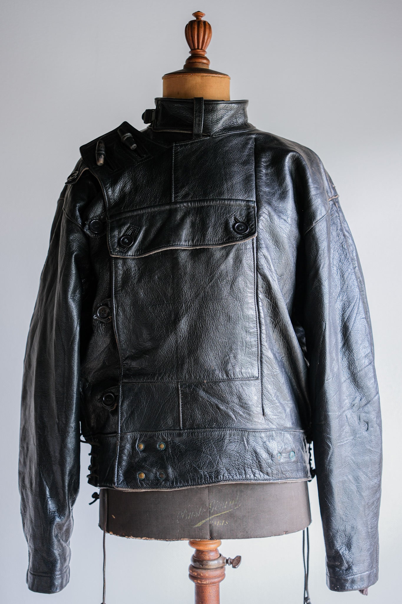 [~ 50] Souedish Army Dispatch Rider Leather Motorcycle Veste Taille.50