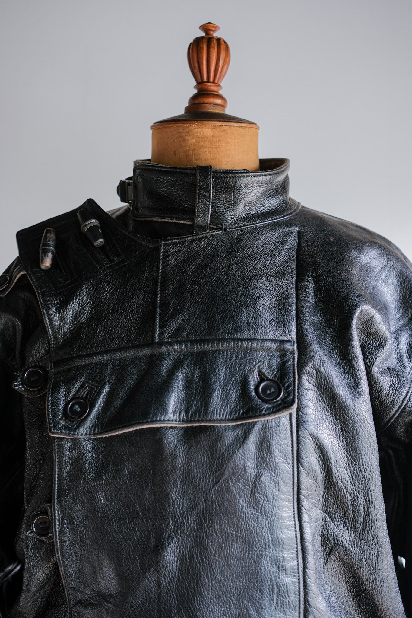 [~ 50's] Sweedish Army Dispatch Rider Leather Motorcycle Jacket size.50