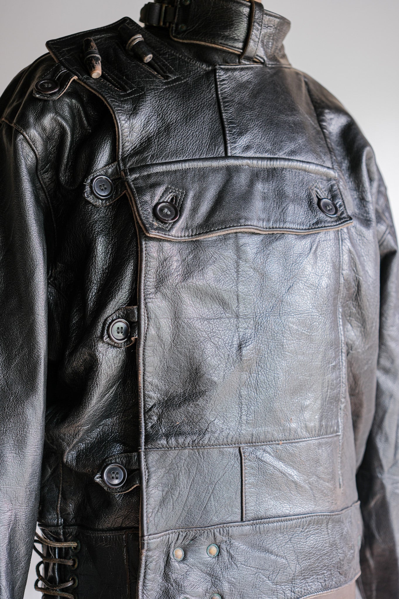 【~50's】Swedish Army Dispatch Rider Leather Motorcycle Jacket Size.50