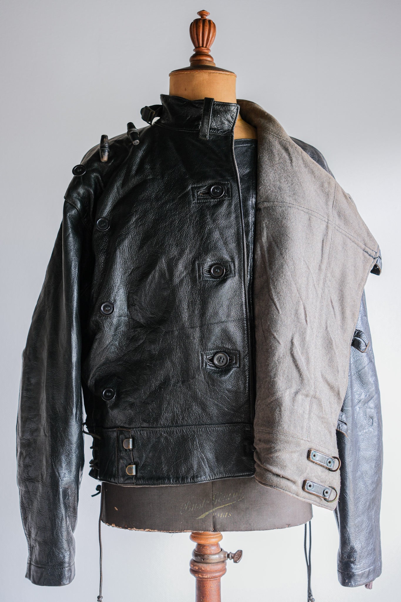 【~50's】Swedish Army Dispatch Rider Leather Motorcycle Jacket Size.50