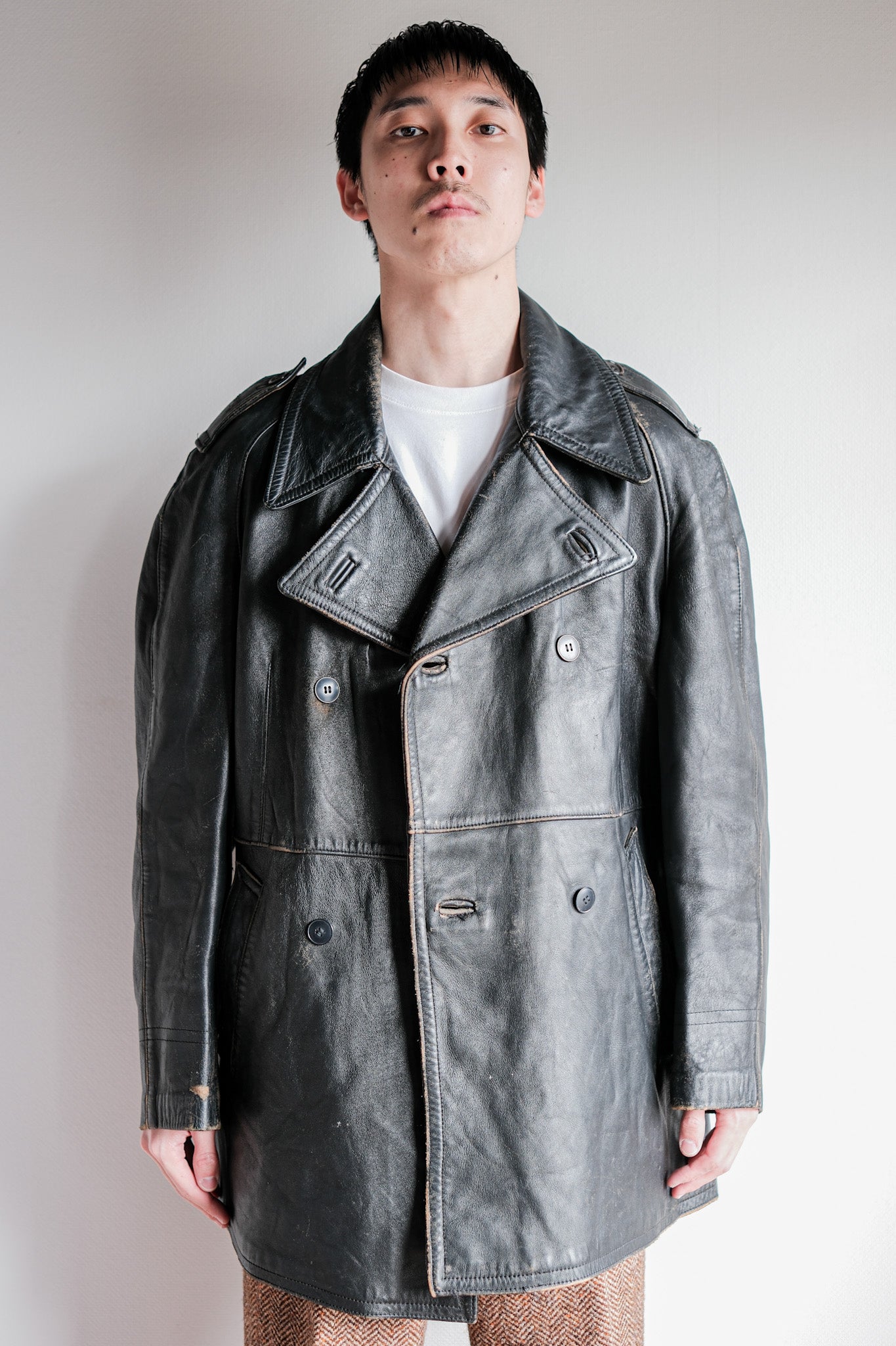 ［~70's］French Army Motorcycle Leather Jacket Size.100M