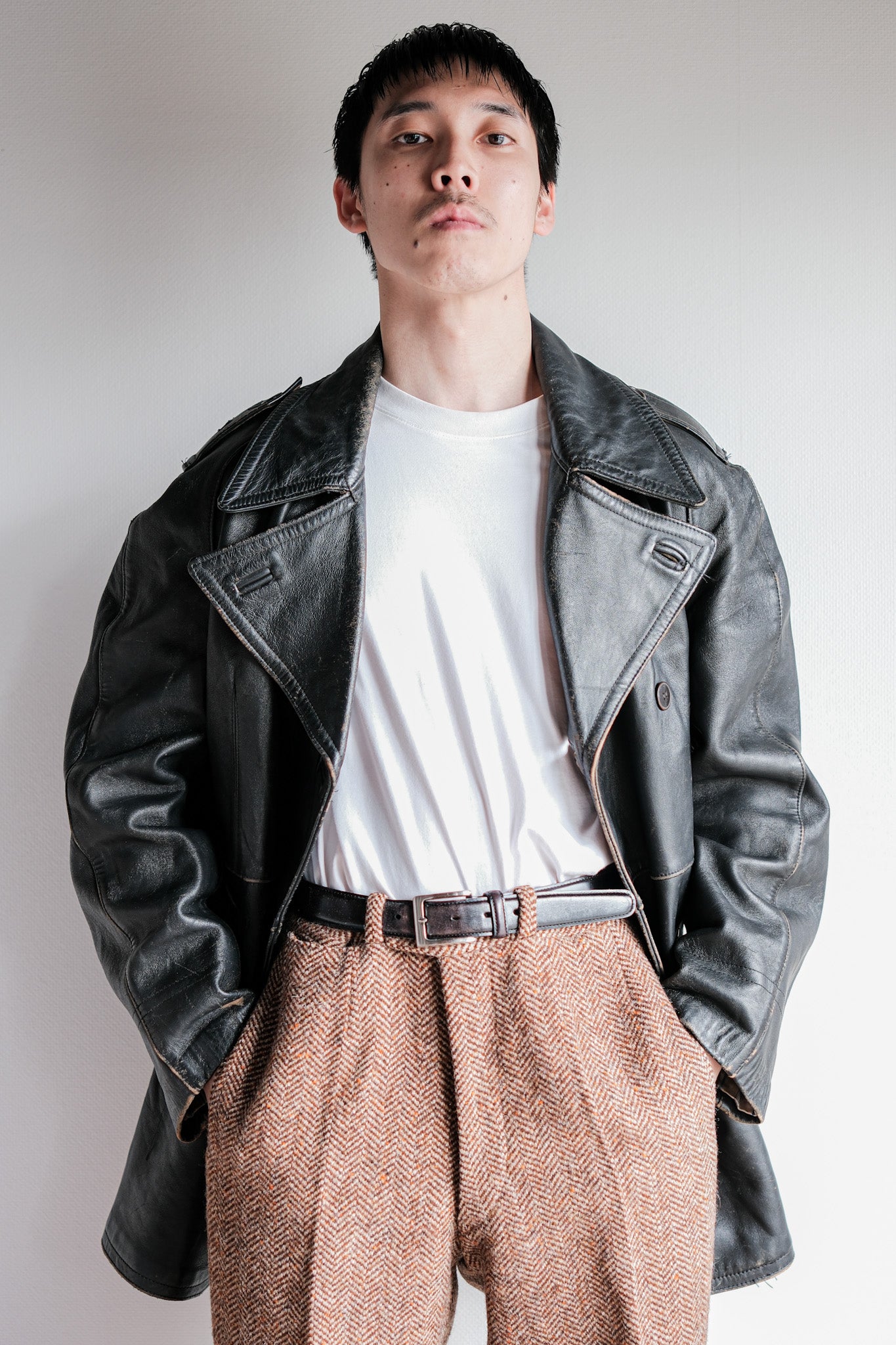 ［~70's］French Army Motorcycle Leather Jacket Size.100M