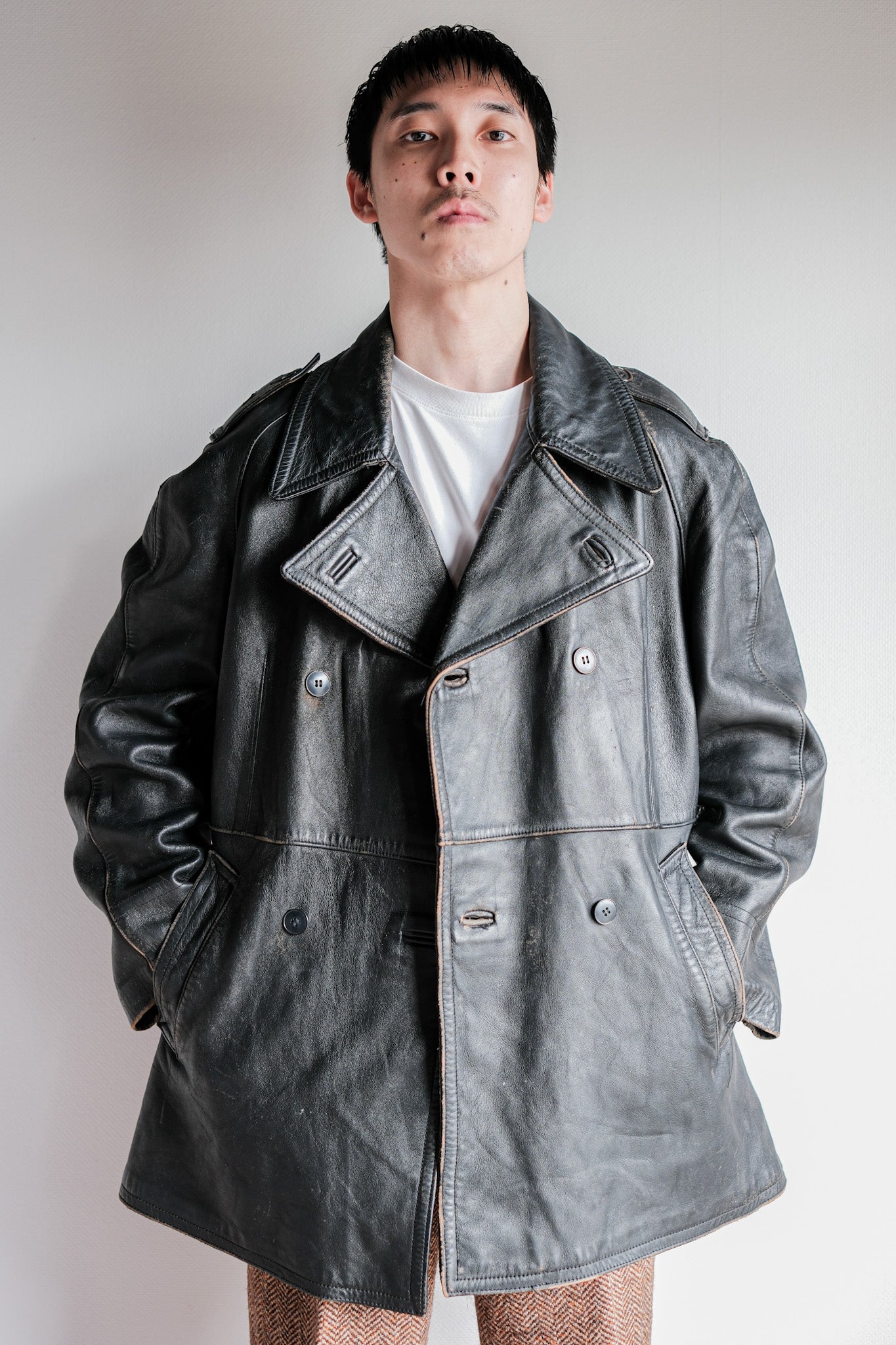 ［~70's］French Army Motorcycle Leather Jacket Size.100M