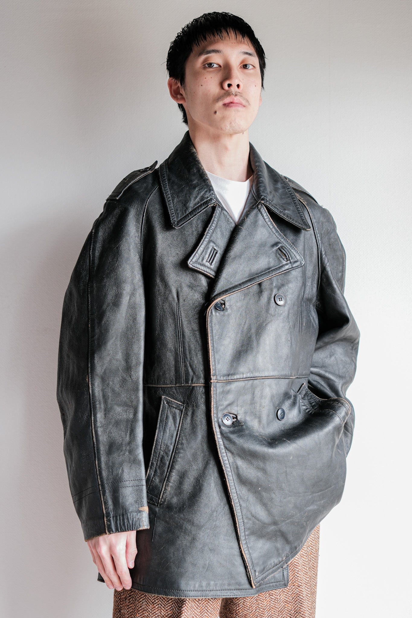 ［~70's］French Army Motorcycle Leather Jacket Size.100M