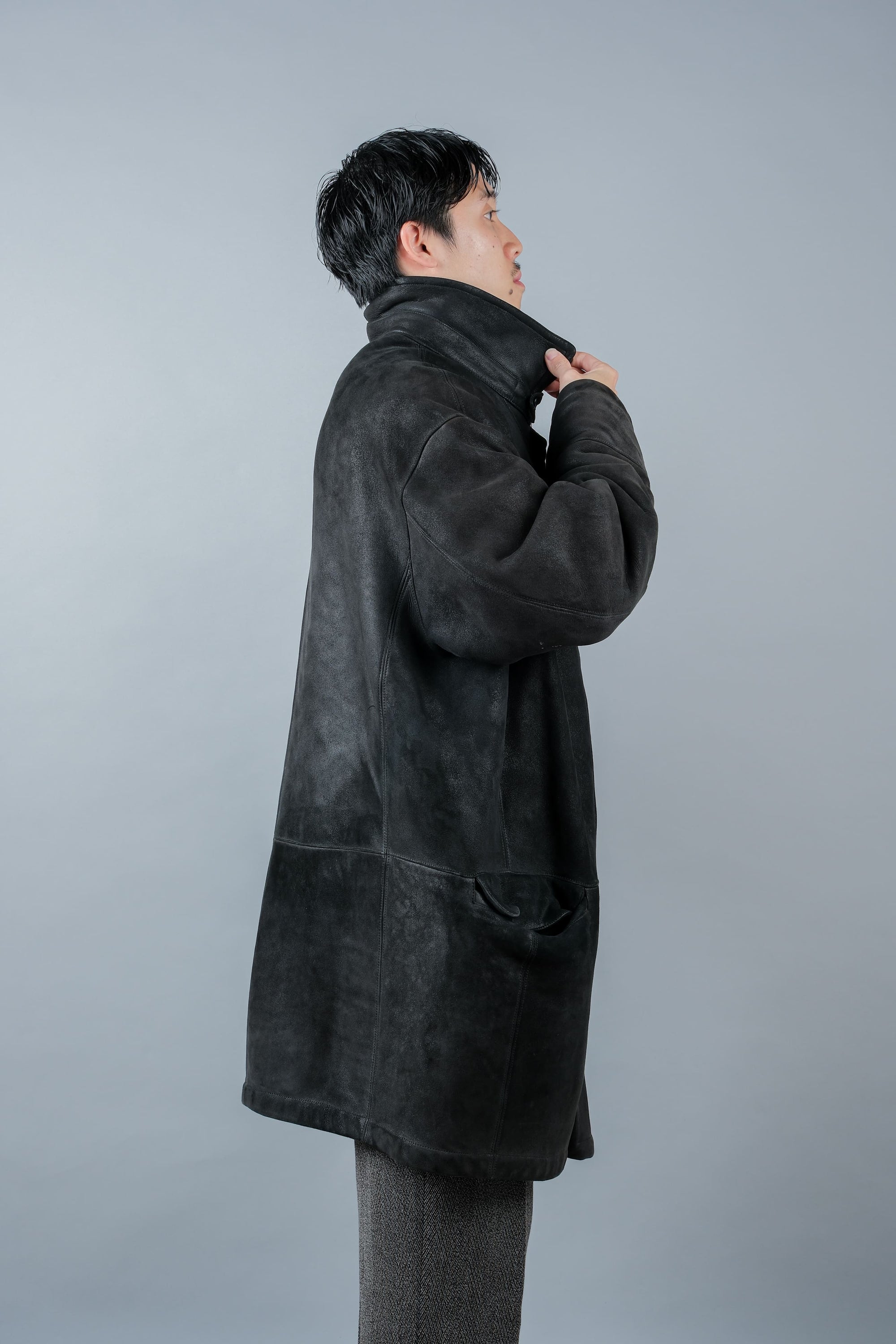 ［~90's］Old SERAPHIN Black Leather Mouton Half Coat Size.54