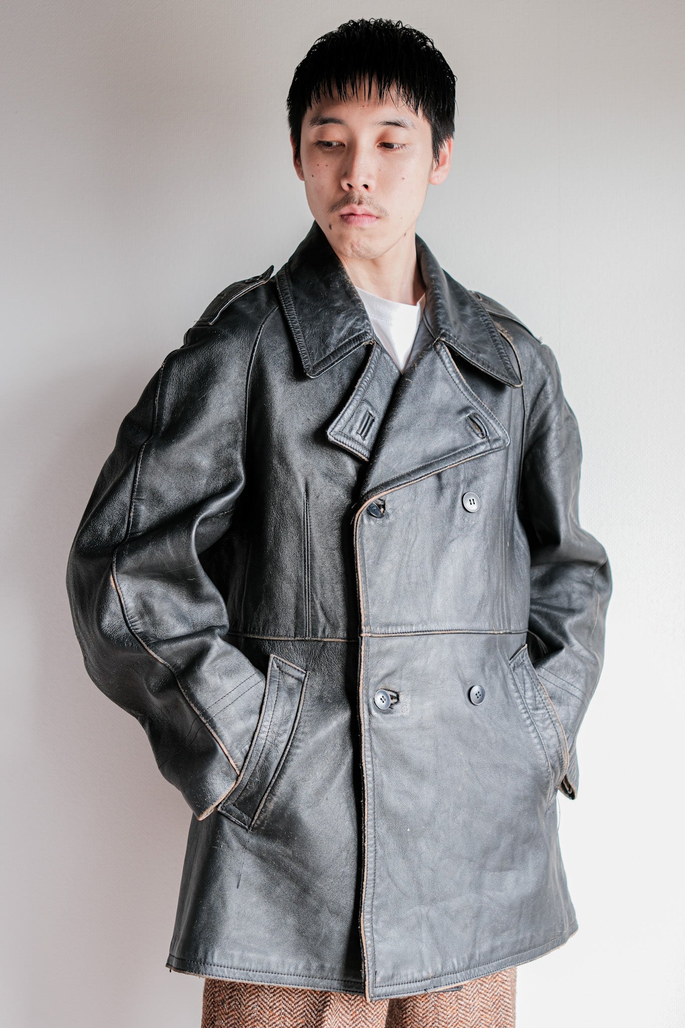 ［~70's］French Army Motorcycle Leather Jacket Size.100M