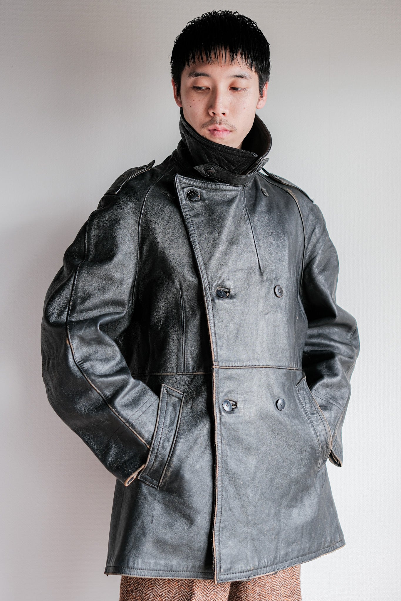 ［~70's］French Army Motorcycle Leather Jacket Size.100M