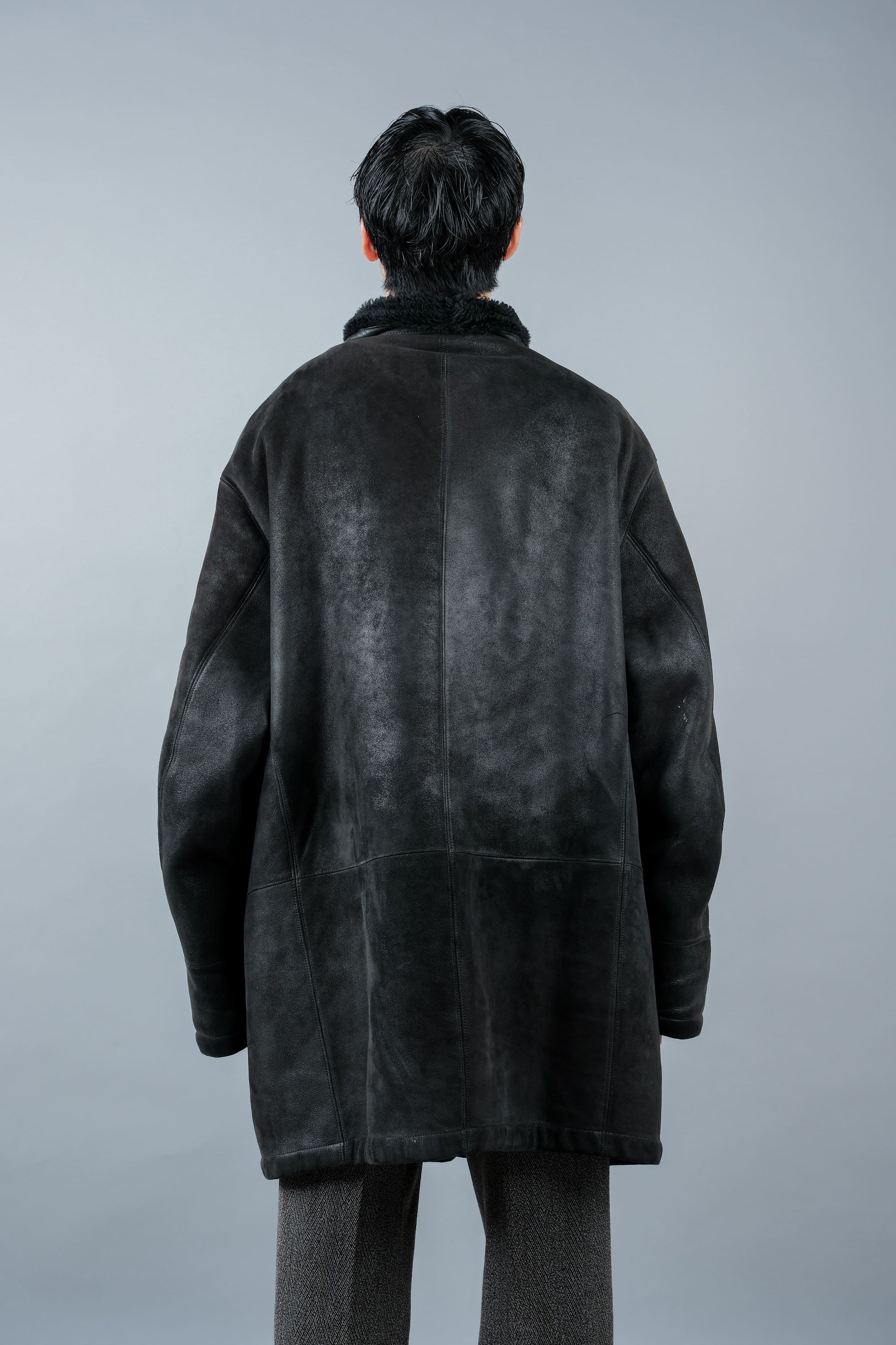 ［~90's］Old SERAPHIN Black Leather Mouton Half Coat Size.54