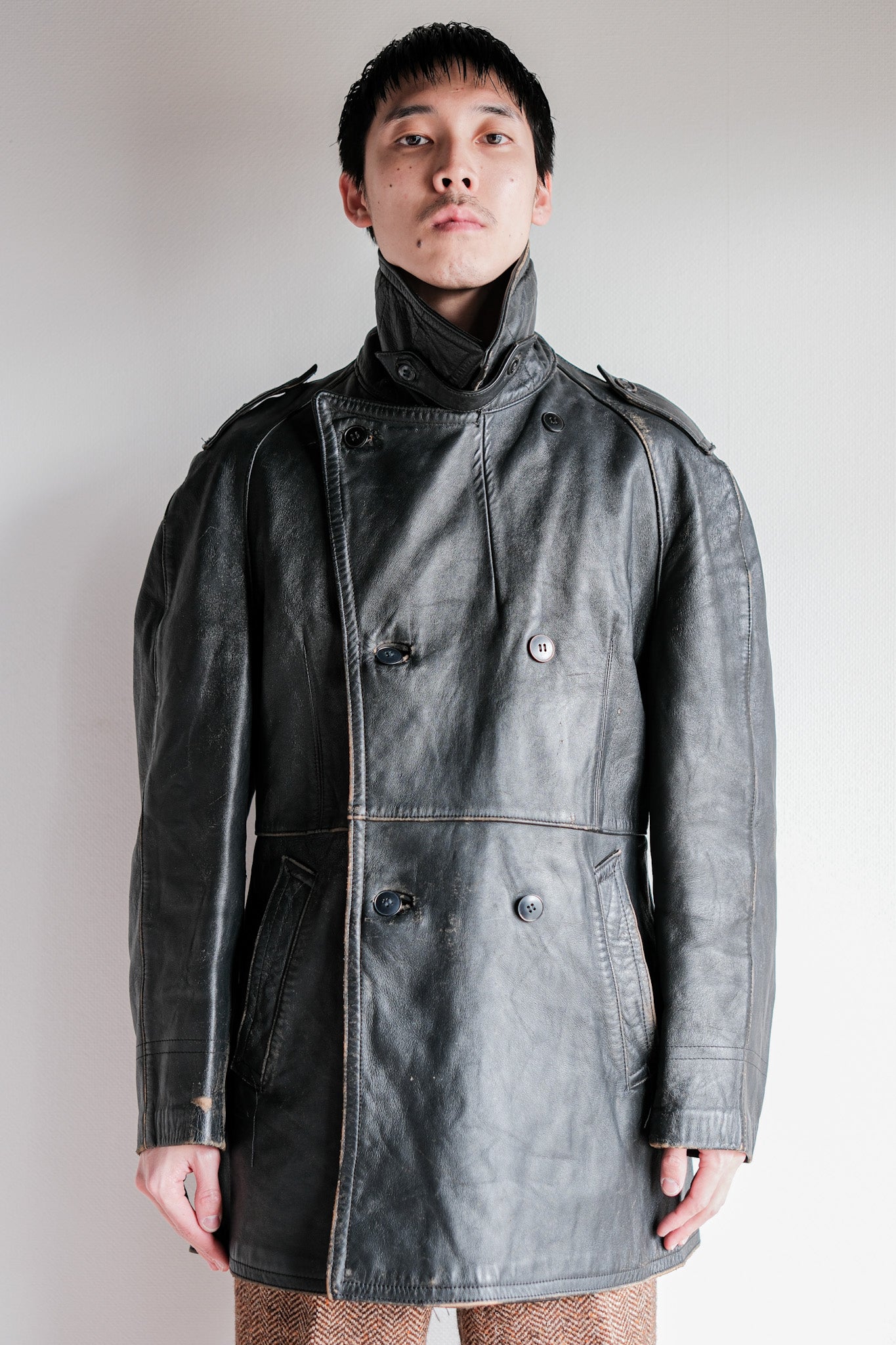 ［~70's］French Army Motorcycle Leather Jacket Size.100M