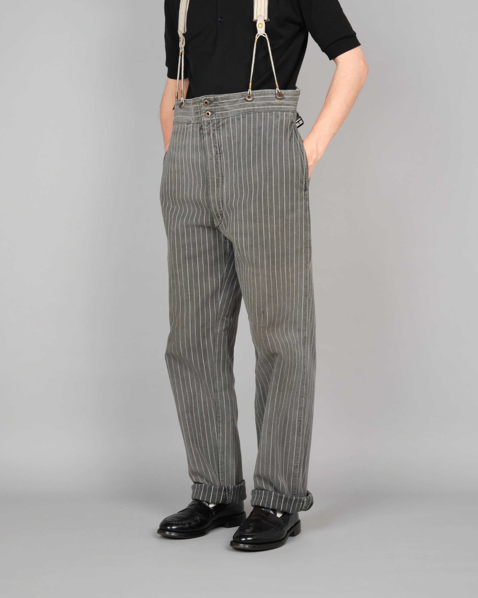 ［~40’s］French Vintage Cotton Striped Work Pants "Le Mont St Michel"
