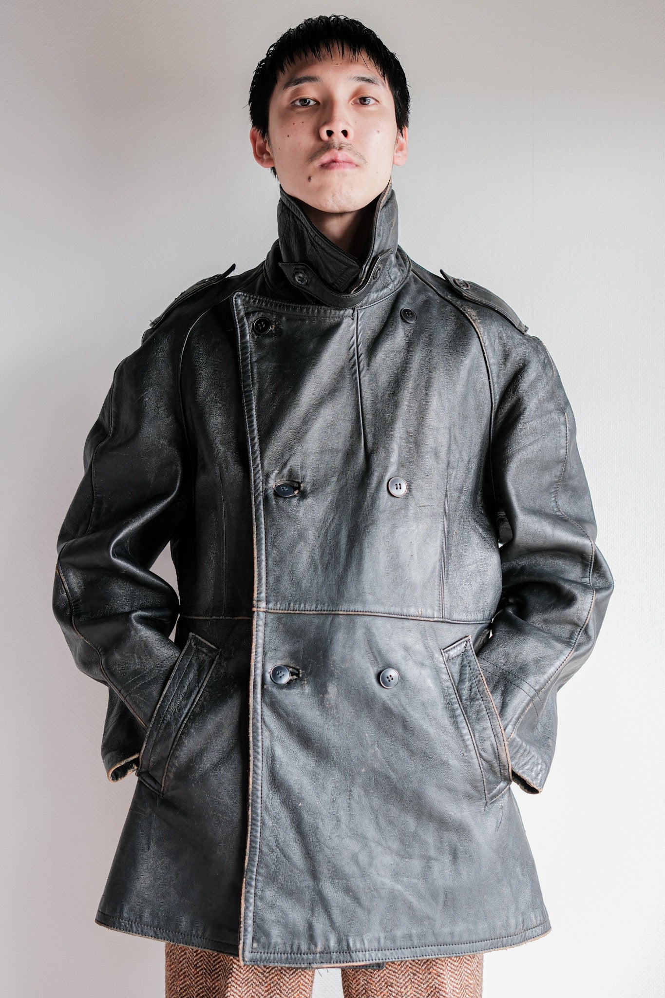 ［~70's］French Army Motorcycle Leather Jacket Size.100M
