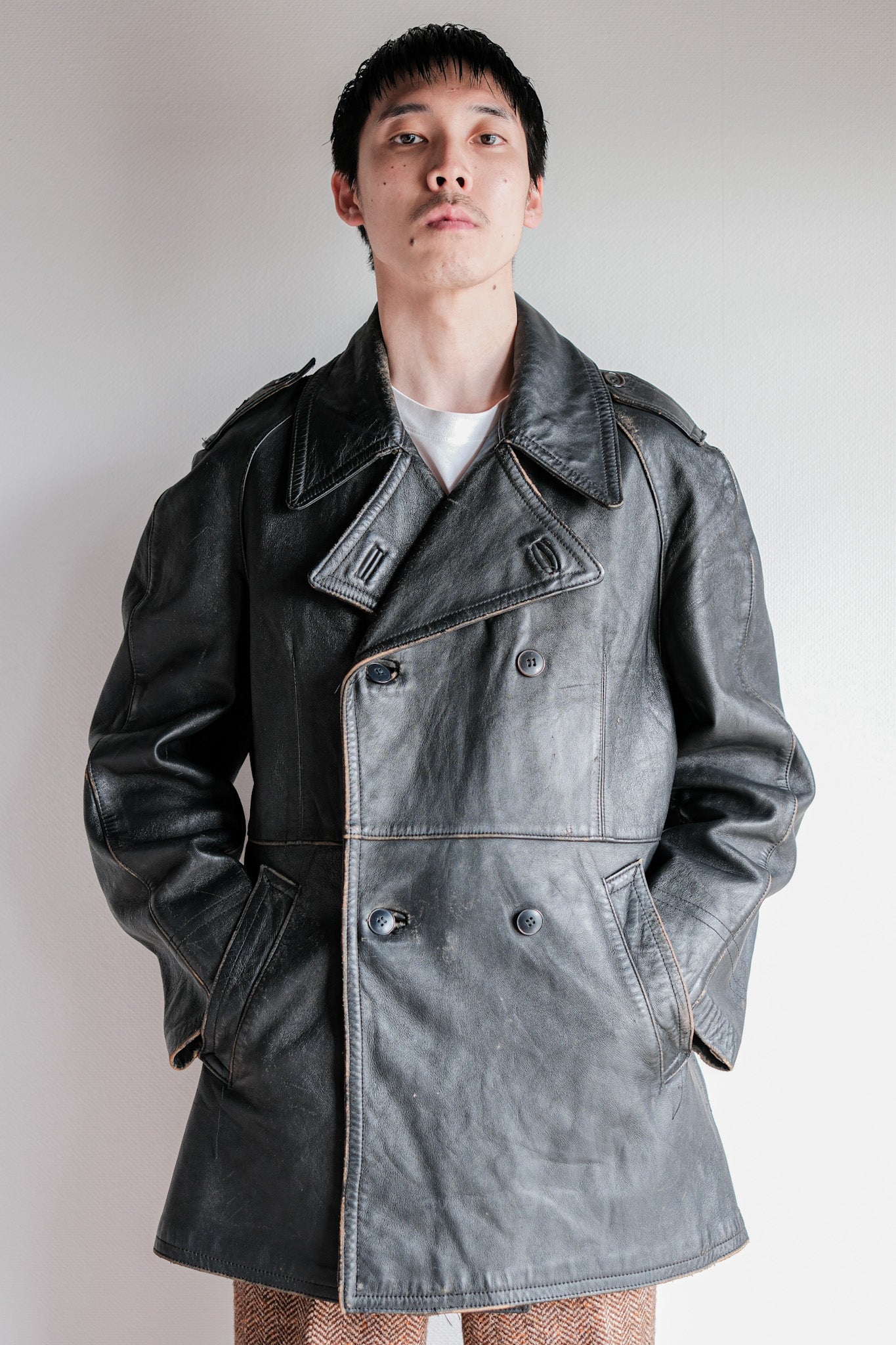 ［~70's］French Army Motorcycle Leather Jacket Size.100M
