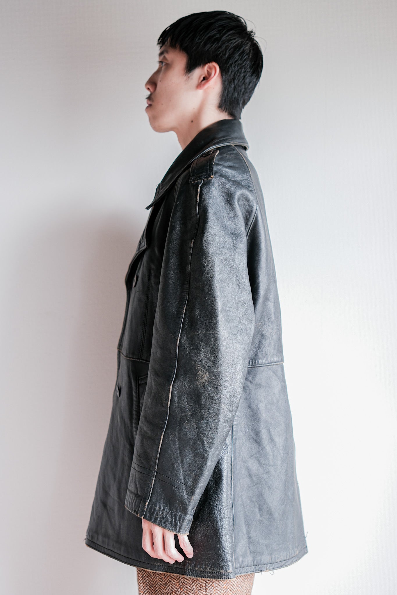 ［~70's］French Army Motorcycle Leather Jacket Size.100M
