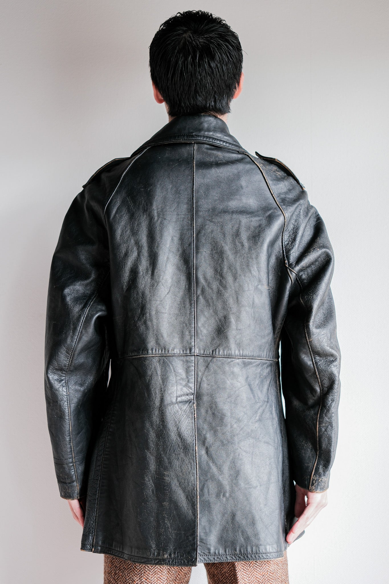 [~ 70's] French Army Motorcycle Leather Jacket size.100m