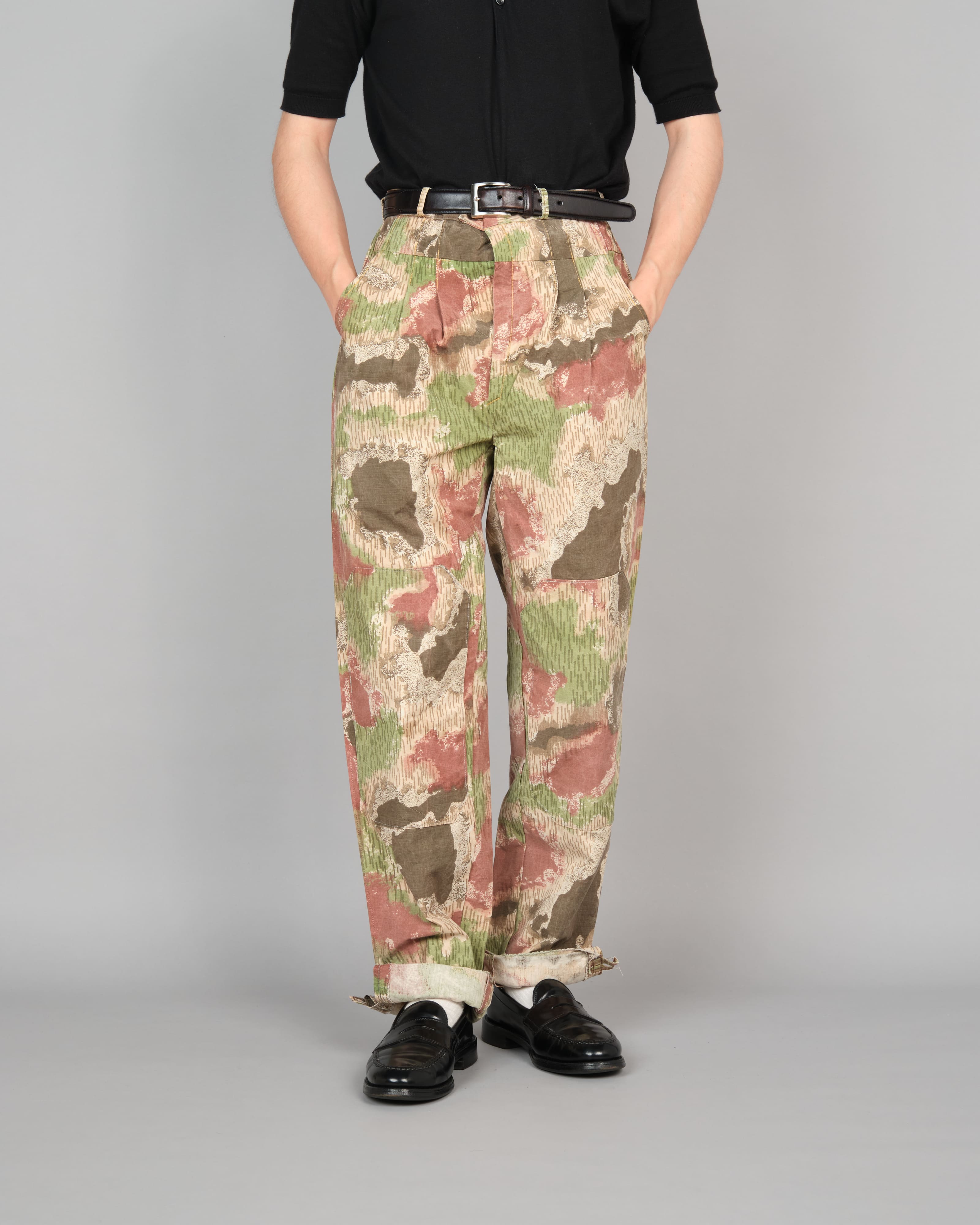 [~ 60's] กองทัพเชคโกสโลวะเกียลวดลายลวดลายลวดลายพราง 2 Tuck Double Knee กางเกงขายาว "LocalMade"