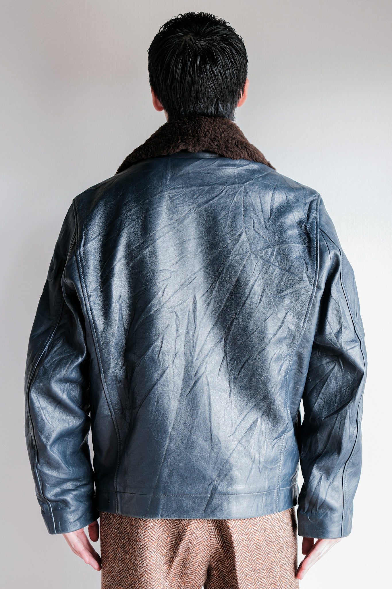 ［~70's］French Air Force Pilot Leather Jacket With Chin Strap Size.96L "Full Set"