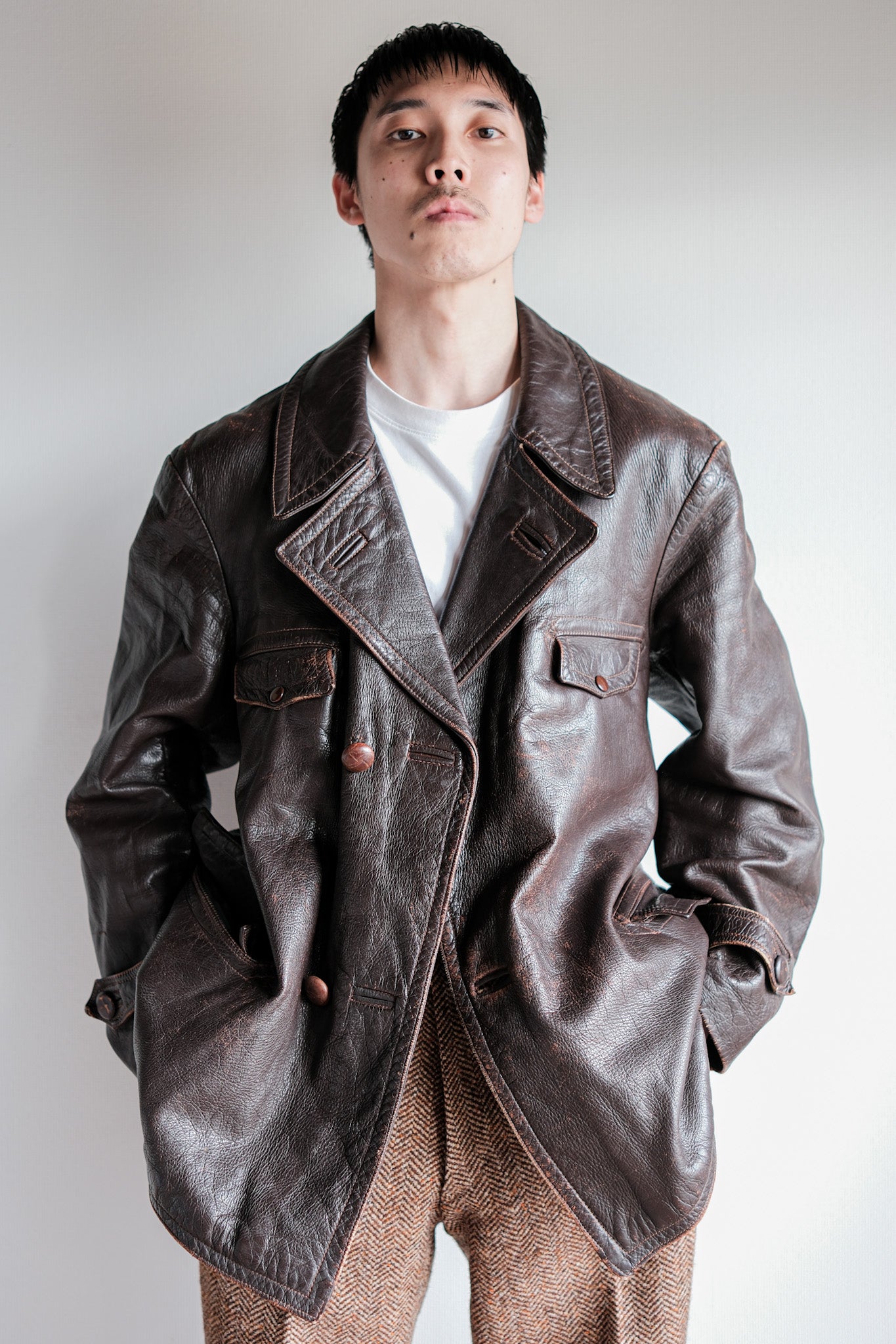 【~40's】French Vintage Brown Leather Jacket