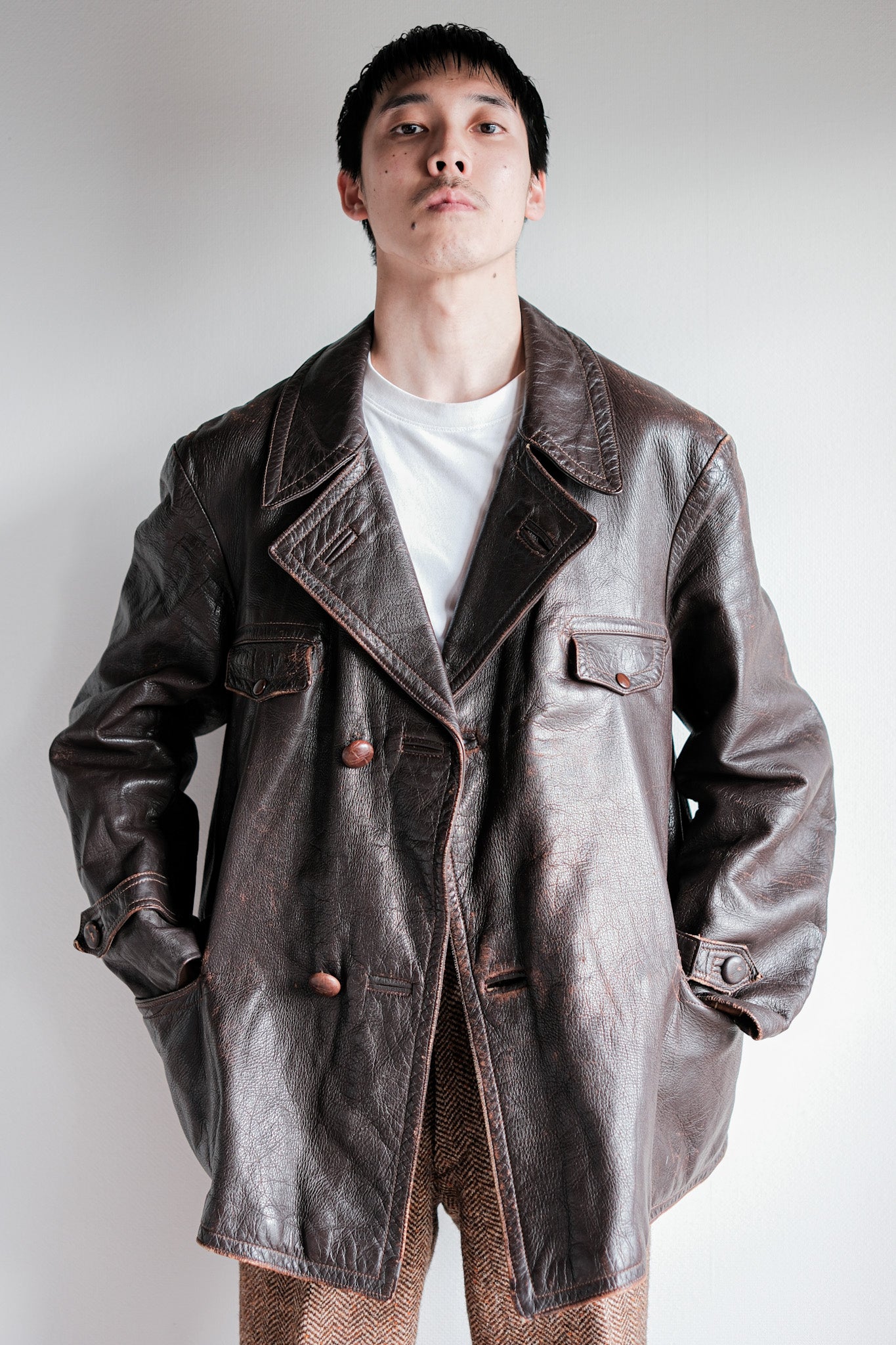 【~40's】French Vintage Brown Leather Jacket