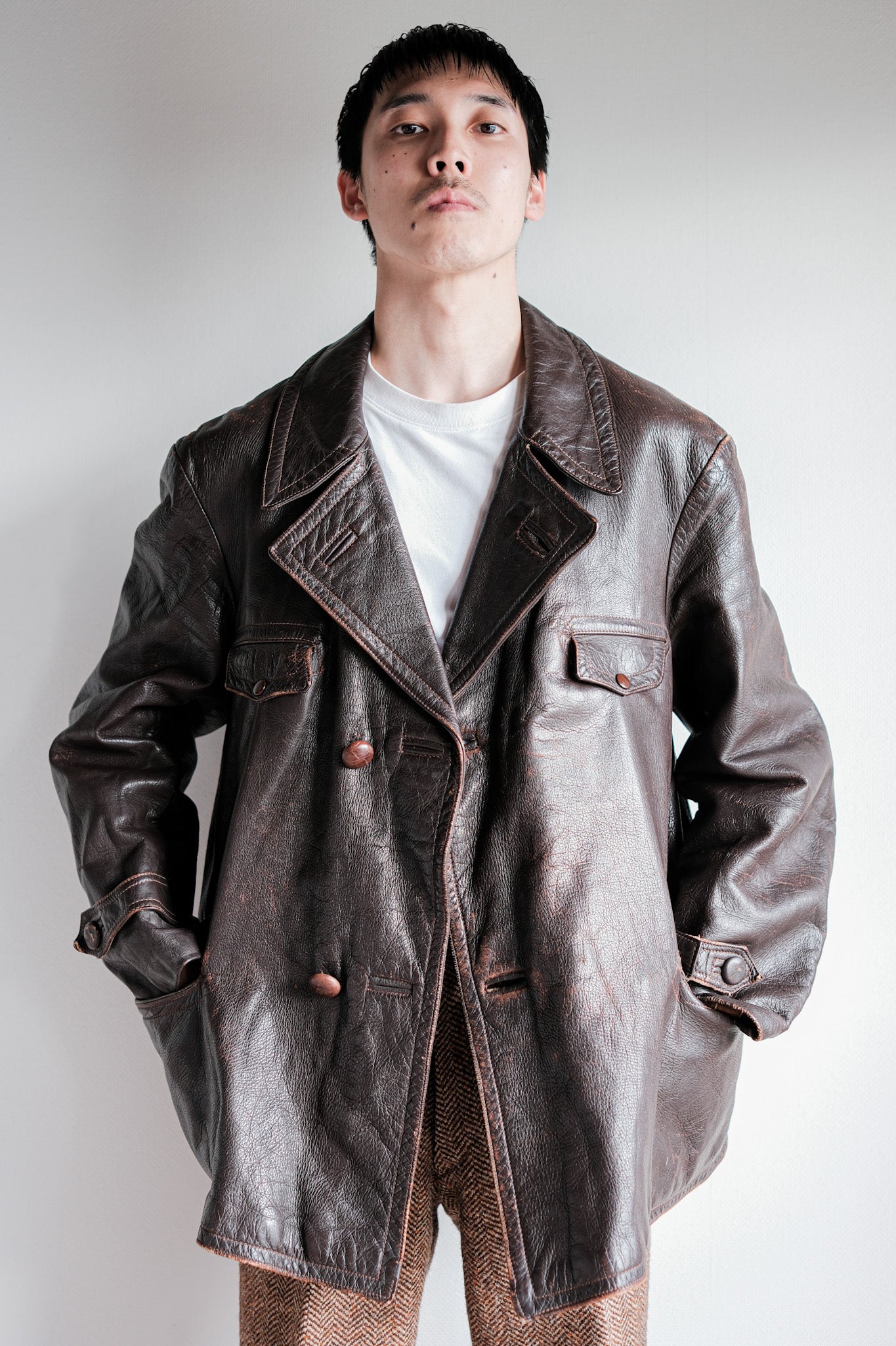 ［~40's］French Vintage Brown Leather Jacket
