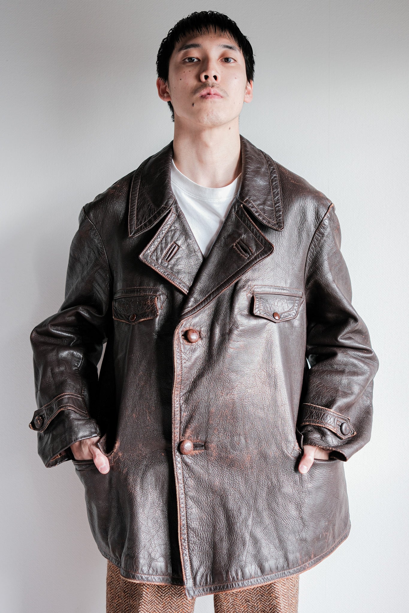 【~40's】French Vintage Brown Leather Jacket