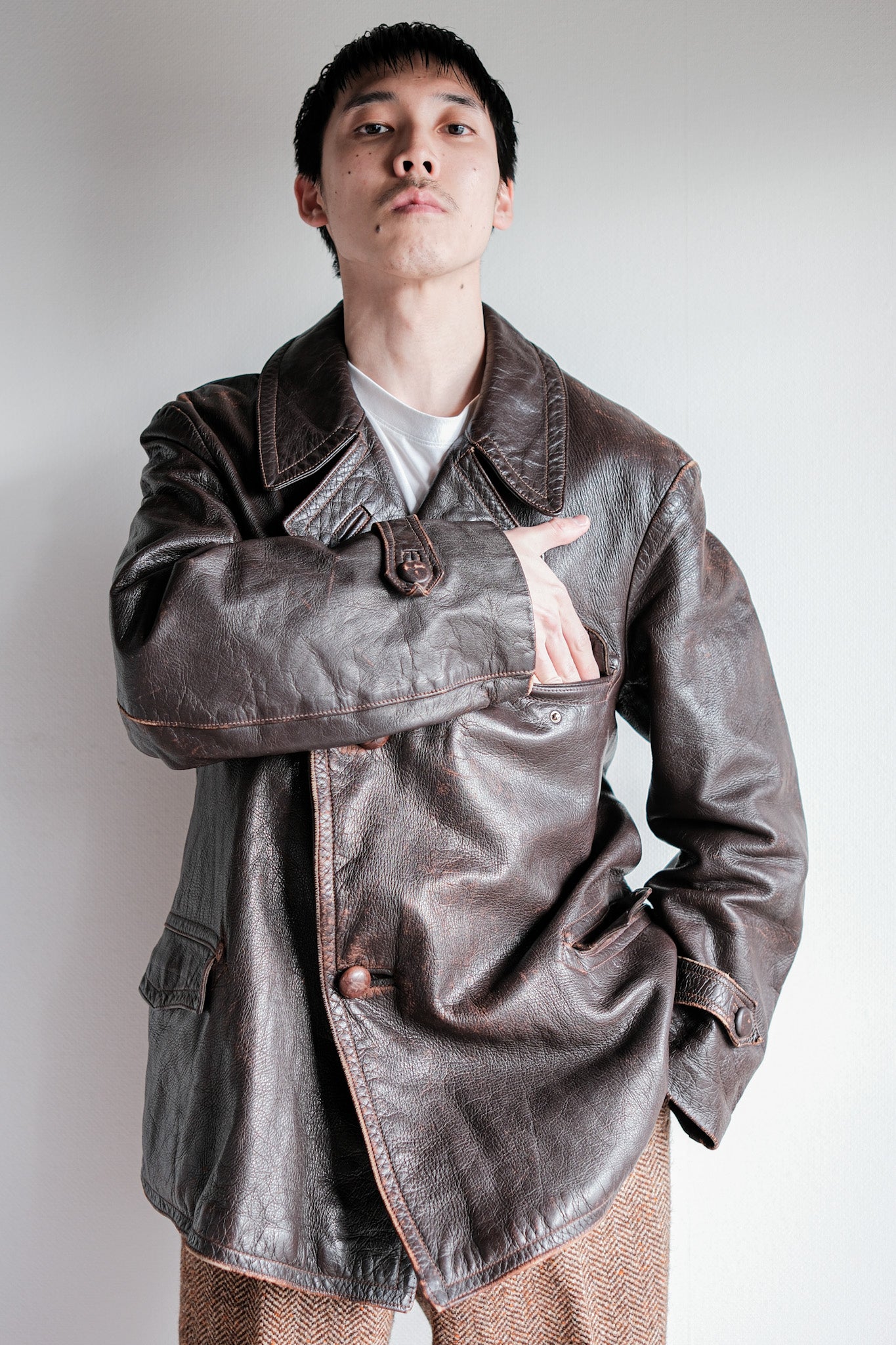 【~40's】French Vintage Brown Leather Jacket