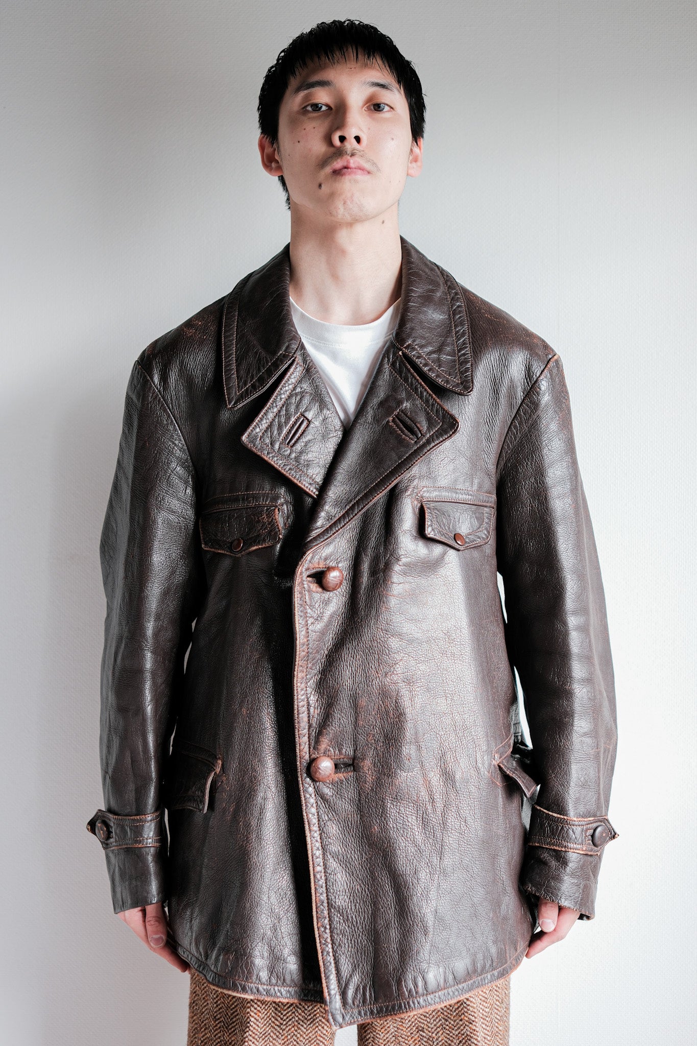 【~40's】French Vintage Brown Leather Jacket