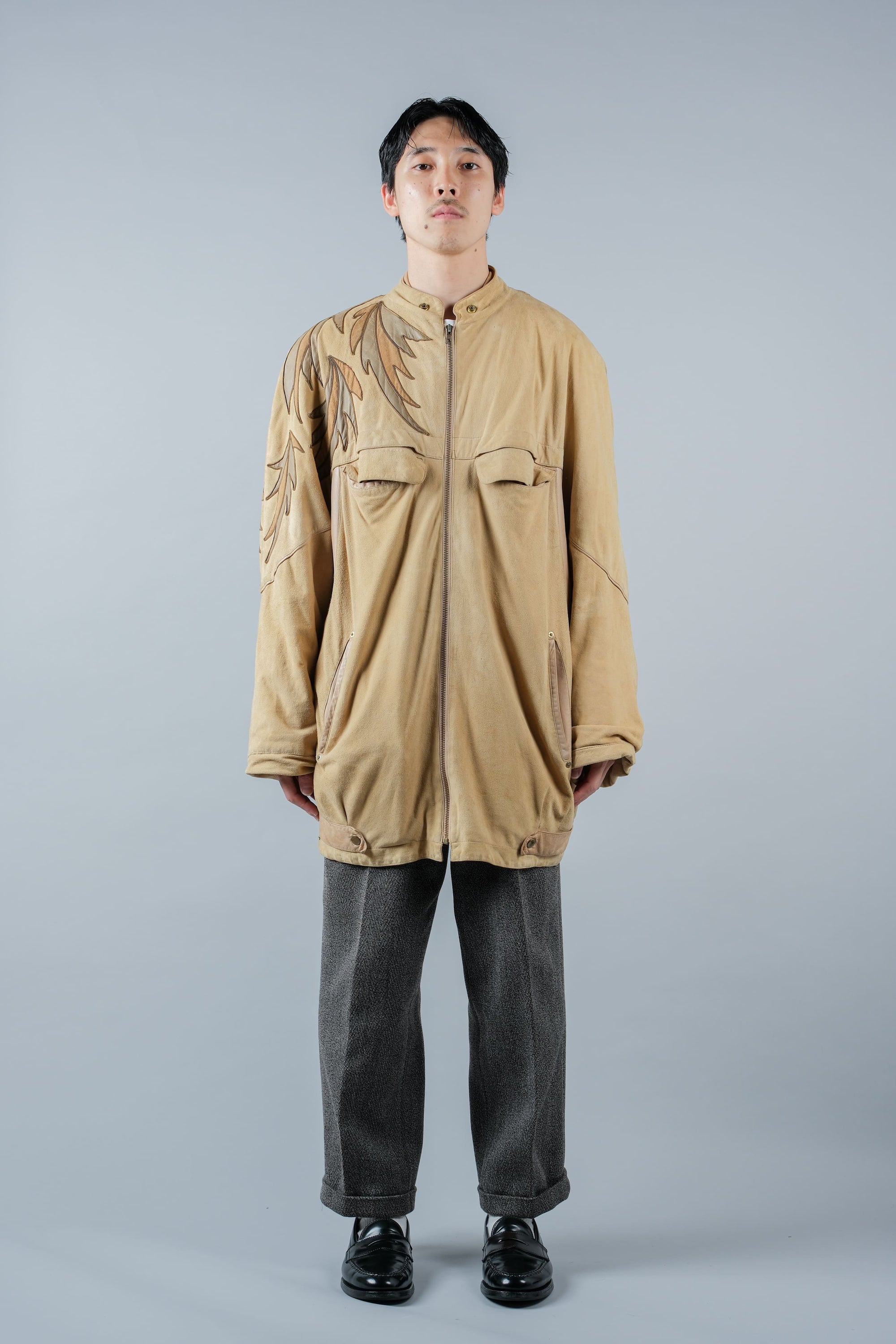 ［~80's］Old CLAUDE MONTANA Raglan Sleeve Zip Up Suede Leather Jacket